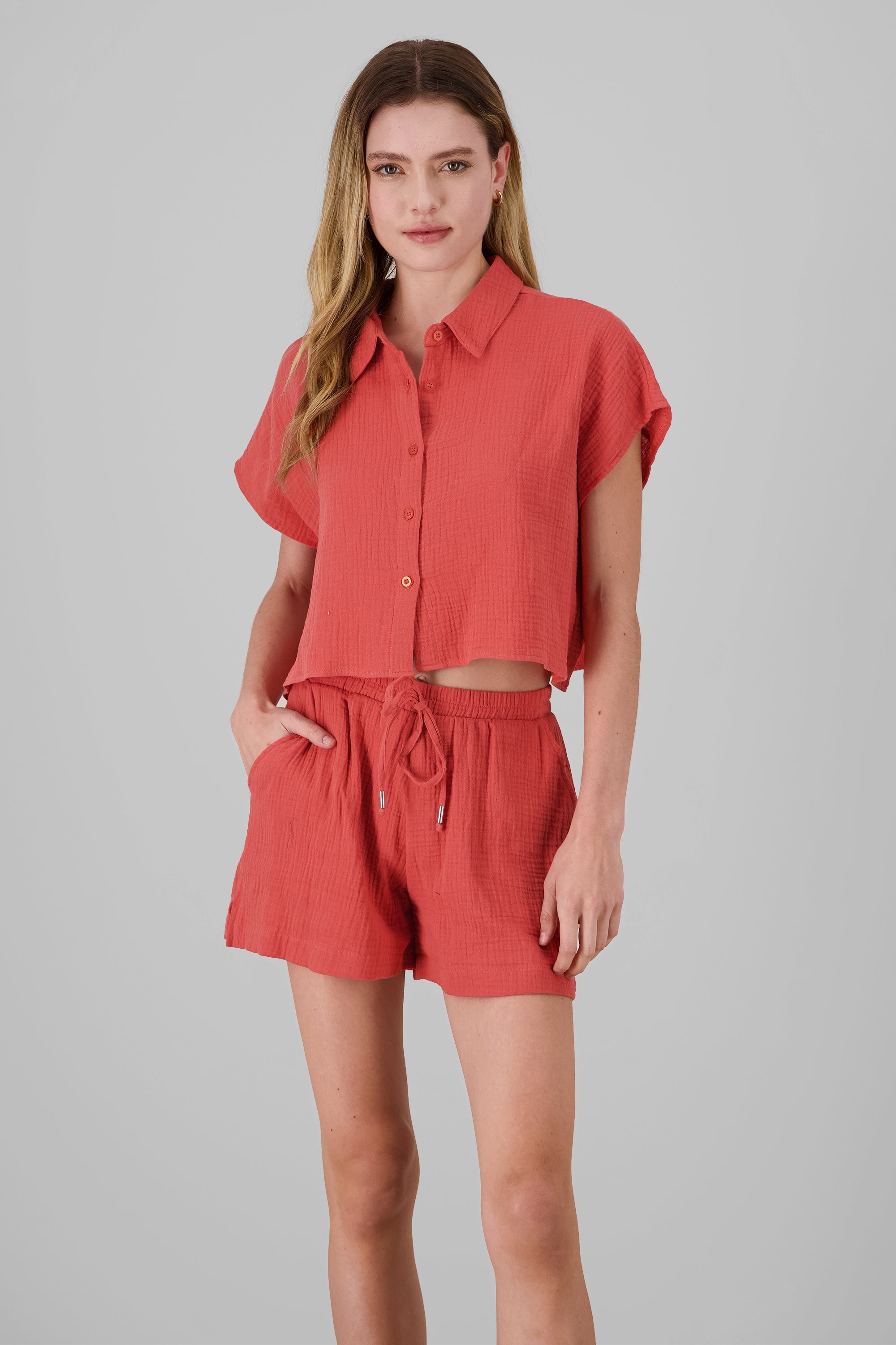 Sleeveless Crop Shirt BRICK RED