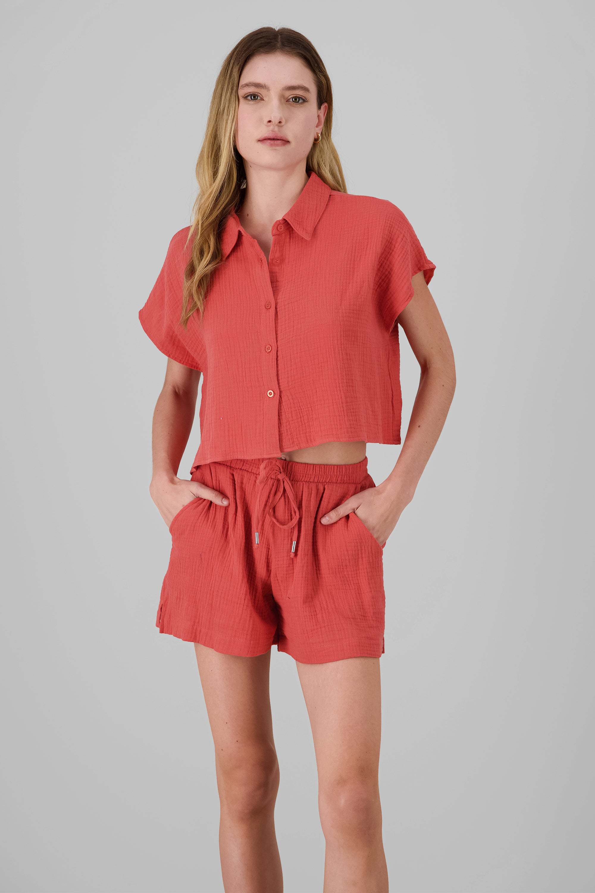 Sleeveless Crop Shirt BRICK RED