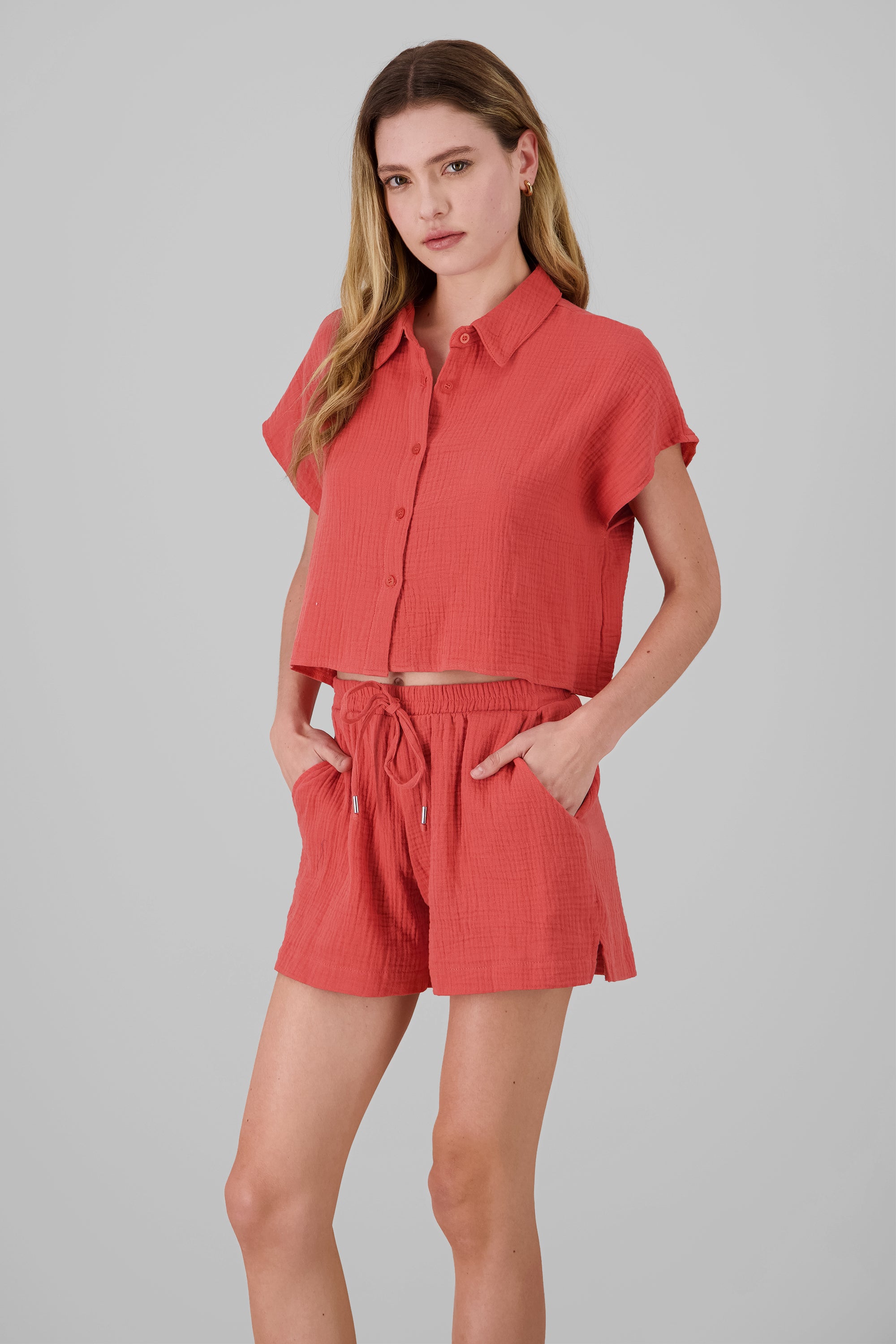 Sleeveless Crop Shirt BRICK RED