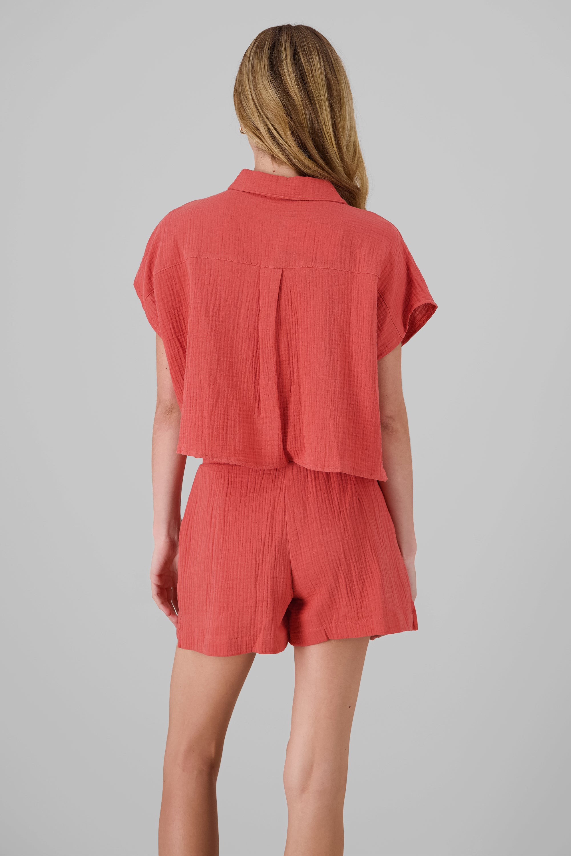 Sleeveless Crop Shirt BRICK RED