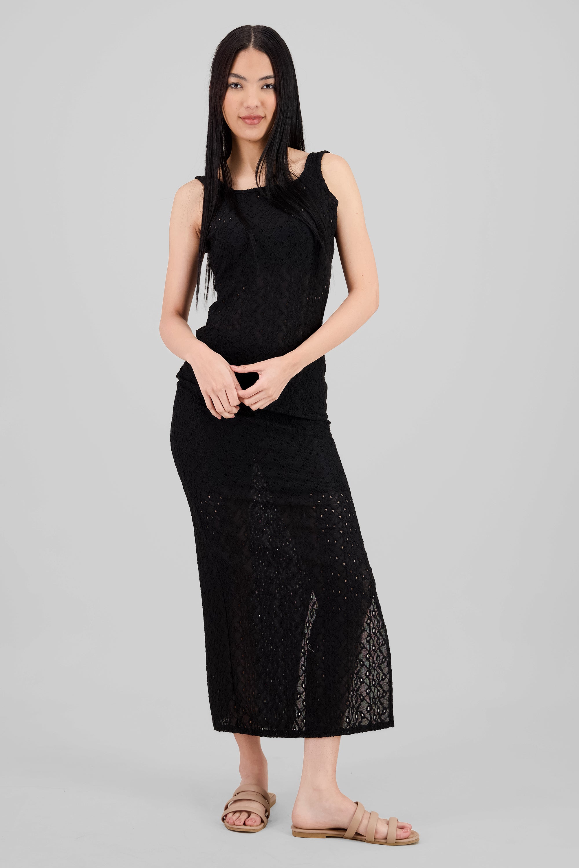 Textured Backless Dress BLACK