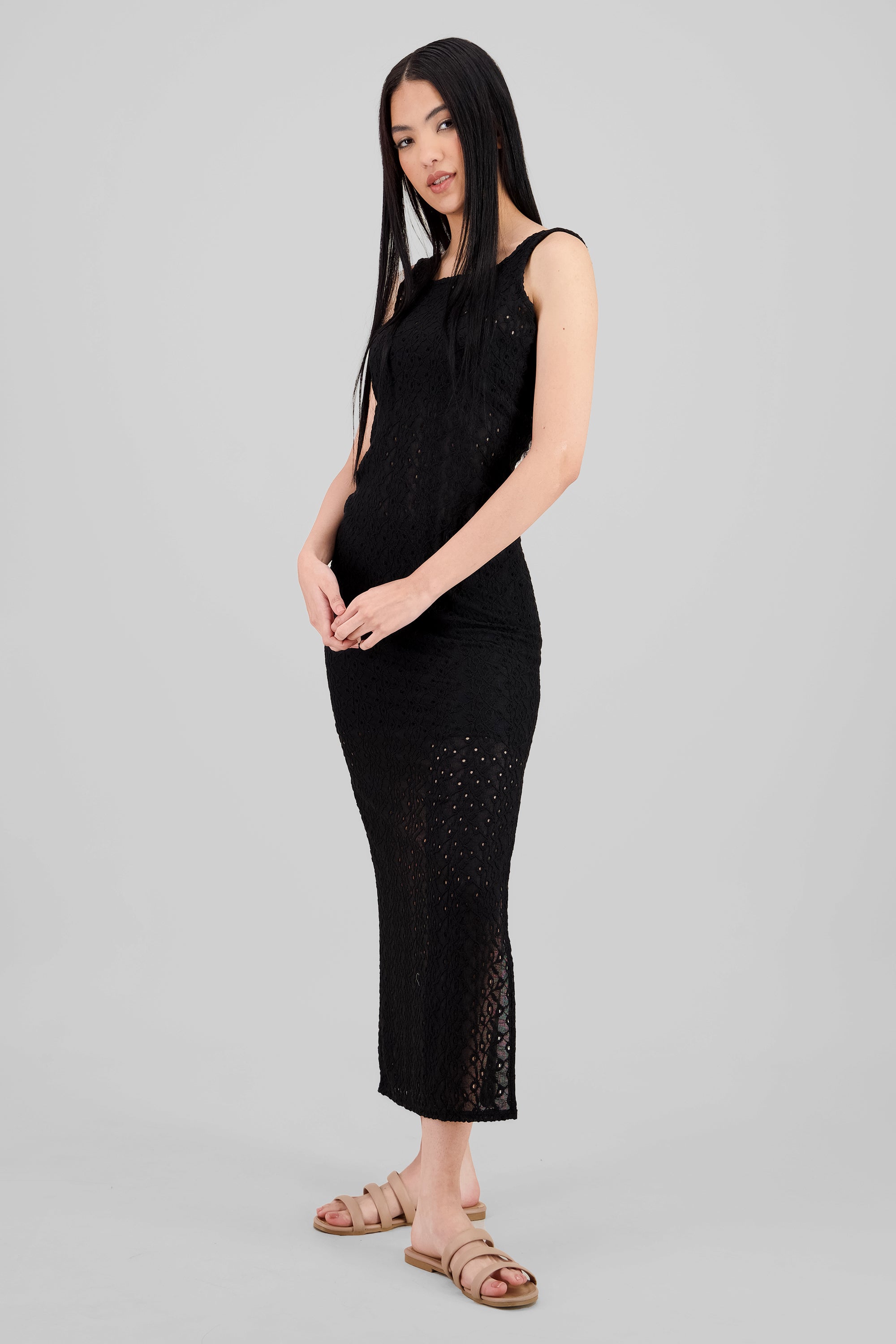 Textured Backless Dress BLACK