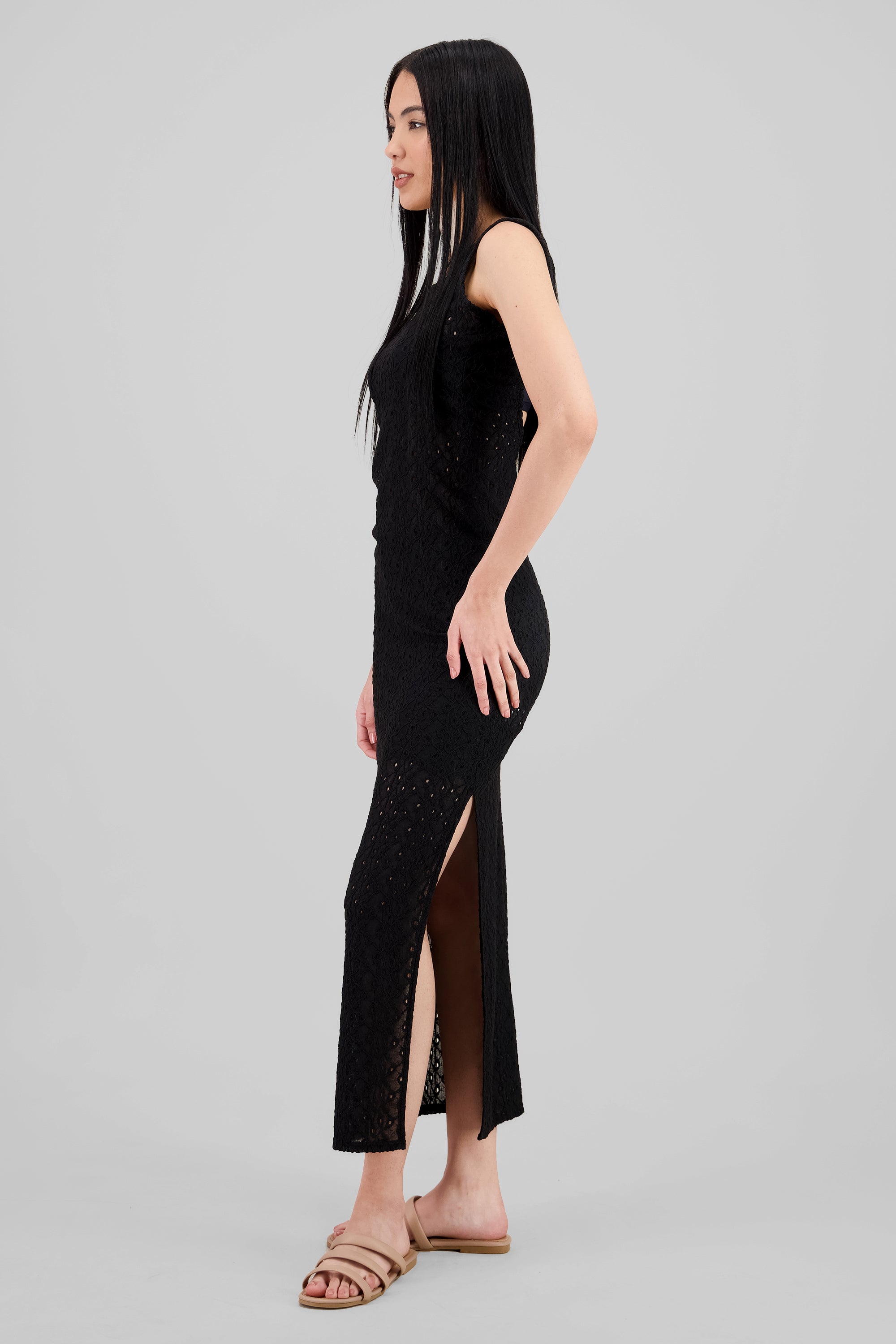 Textured Backless Dress BLACK