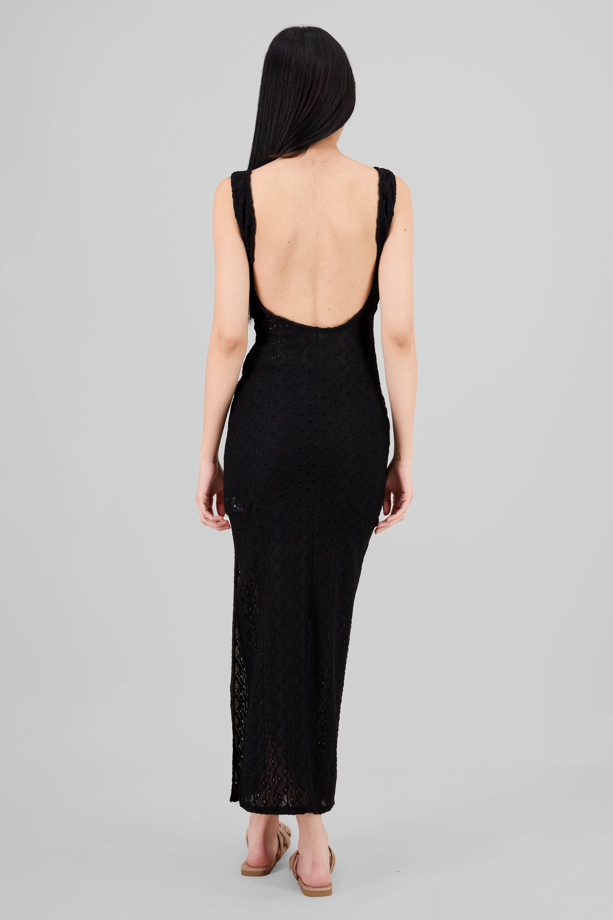 Textured Backless Dress BLACK