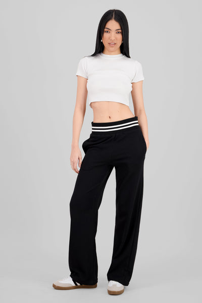 Drawstring Waist Straight Joggers BLACK