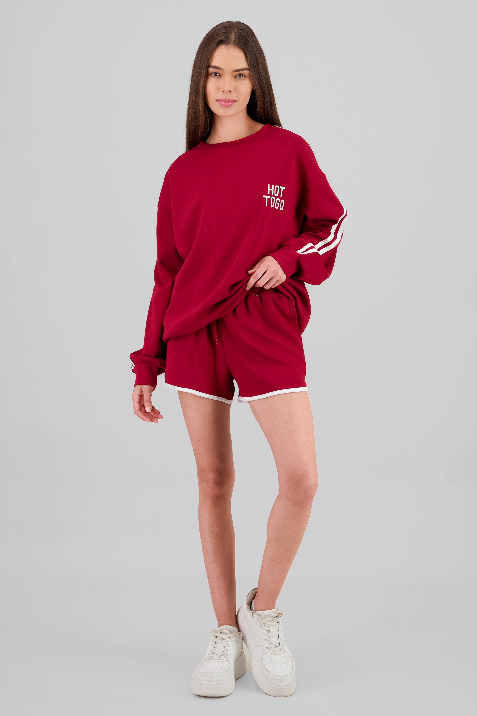 Sporty Shorts with Hem Detail BURNT RED