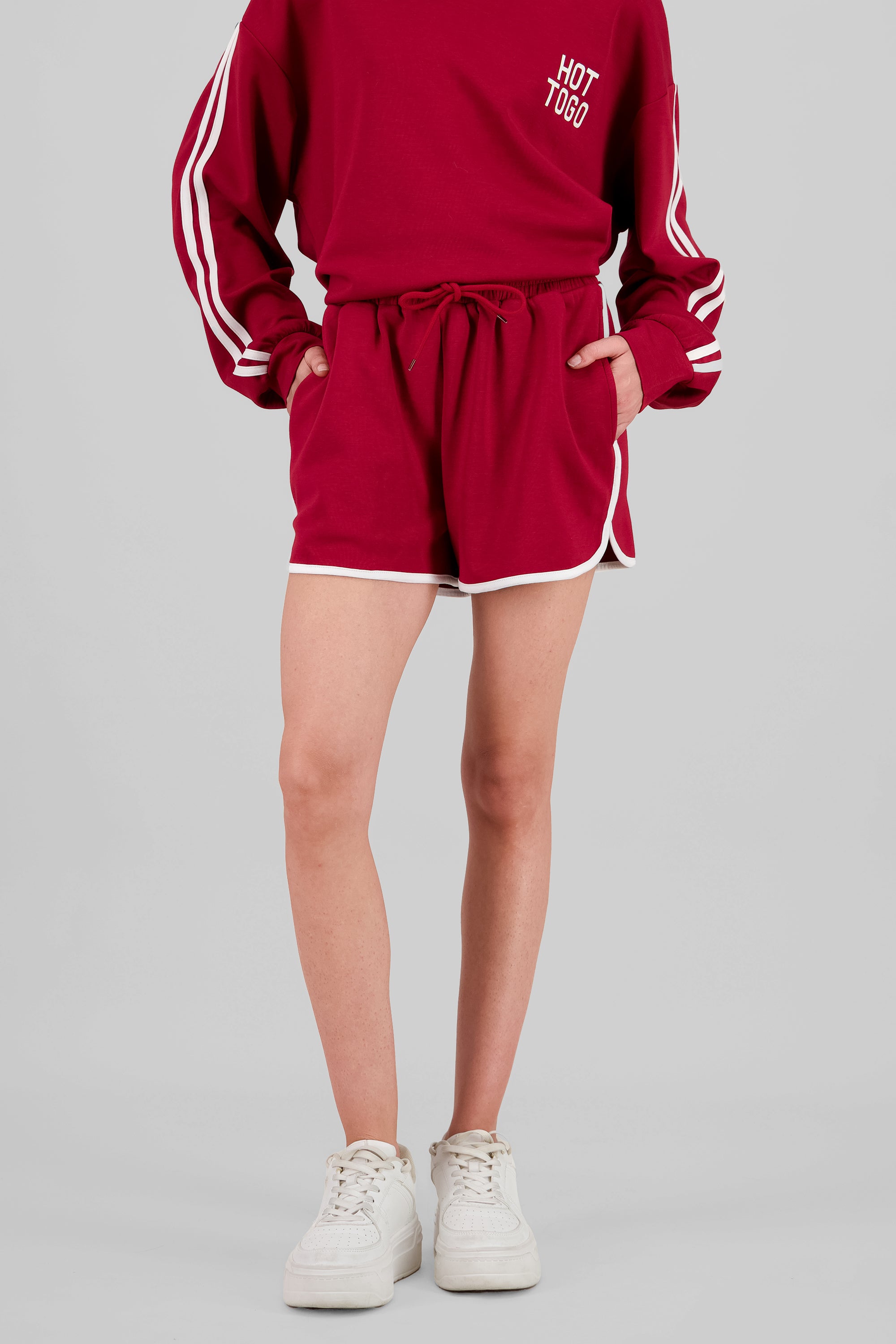 Sporty Shorts with Hem Detail BURNT RED