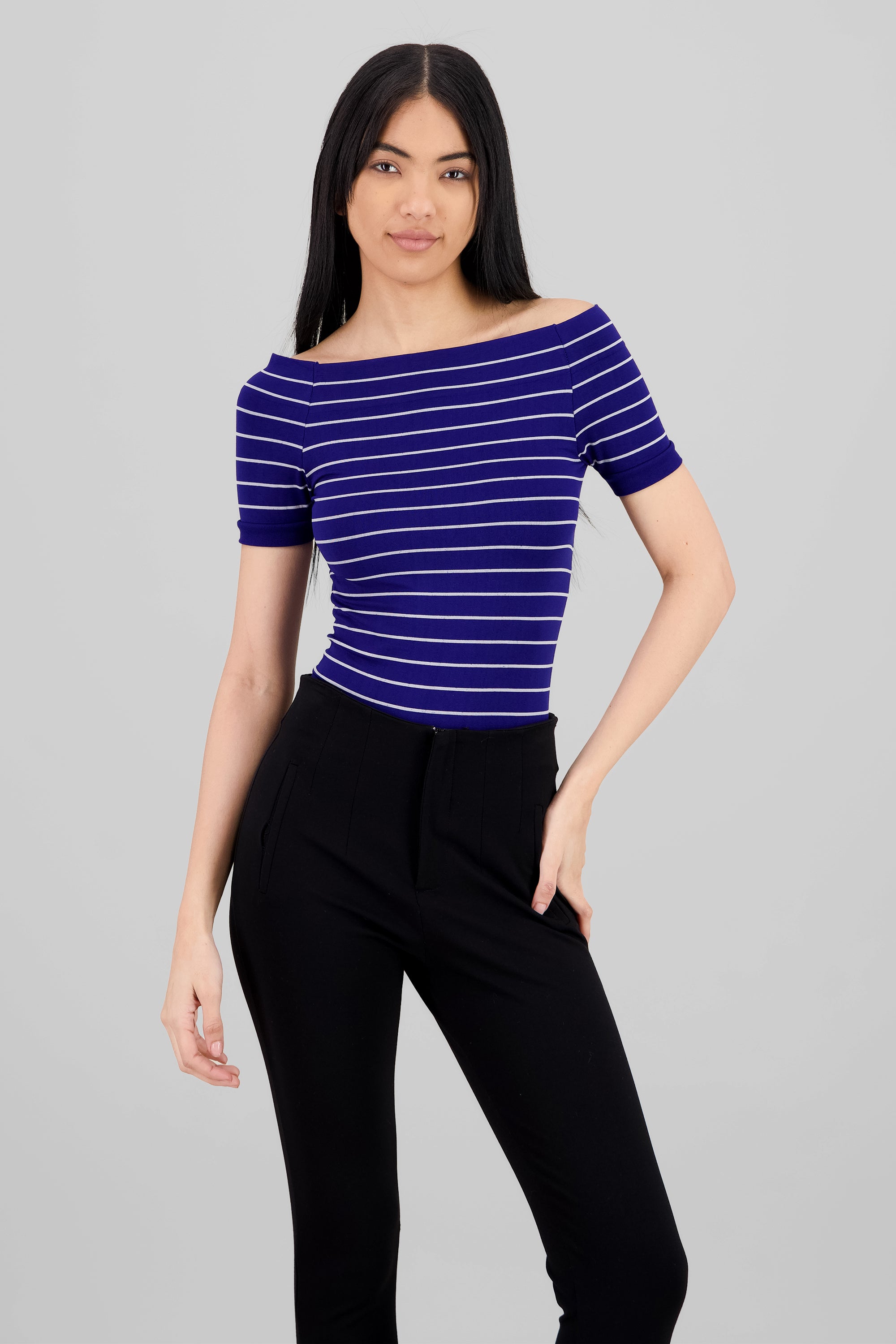 One Shoulder Striped Bodysuit NAVY COMBO