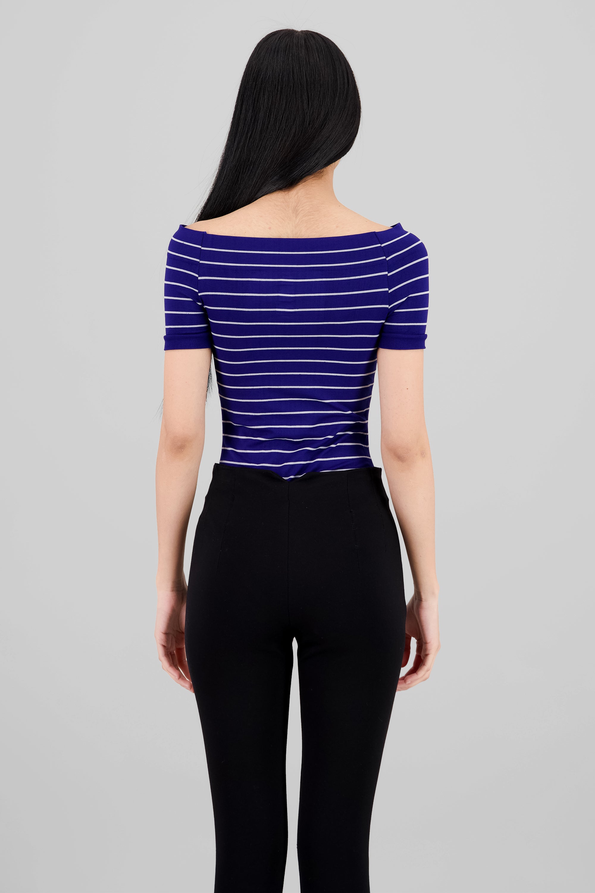 One Shoulder Striped Bodysuit NAVY COMBO