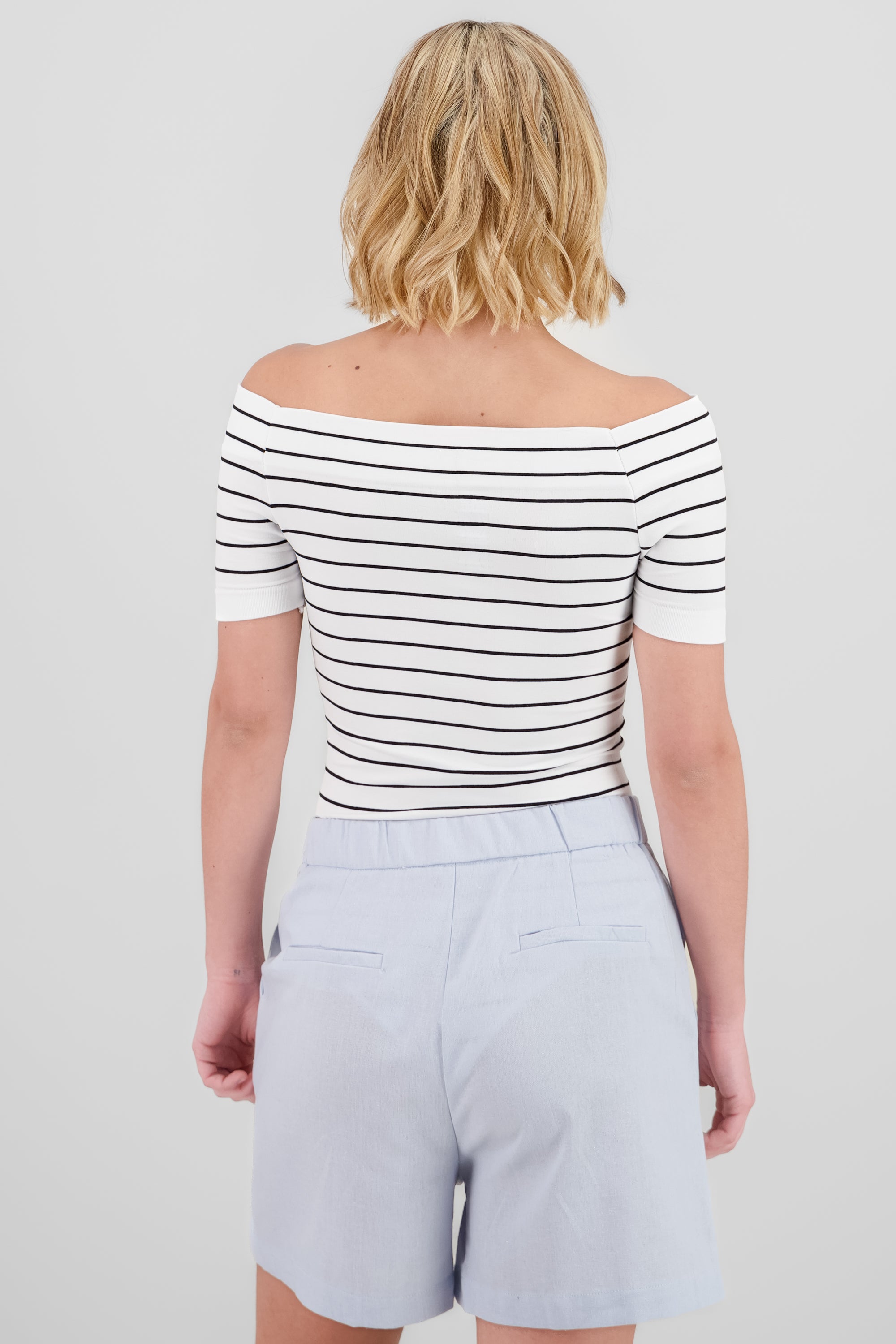 One Shoulder Striped Bodysuit WHITE COMBO