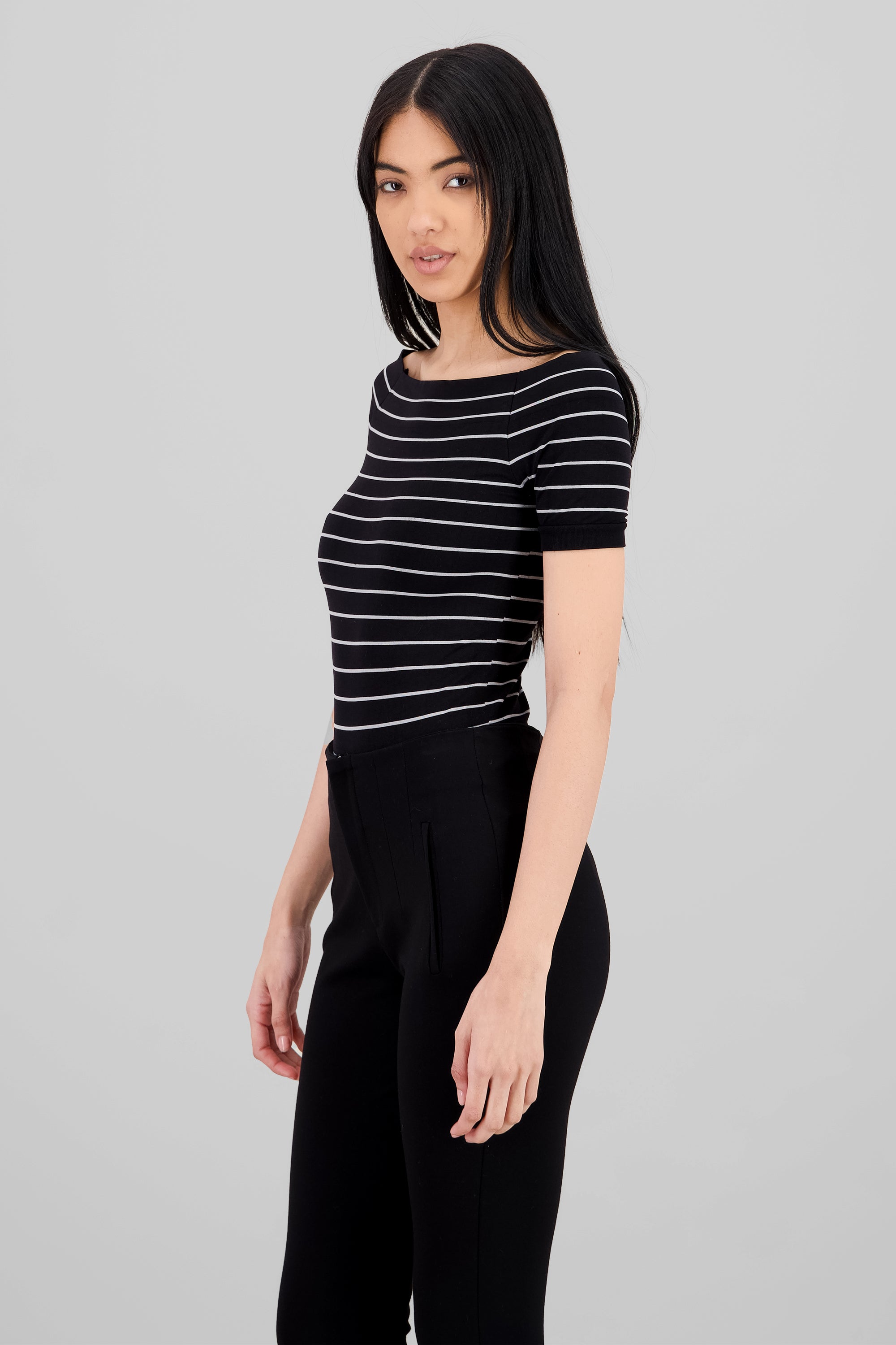 One Shoulder Striped Bodysuit BLACK COMBO