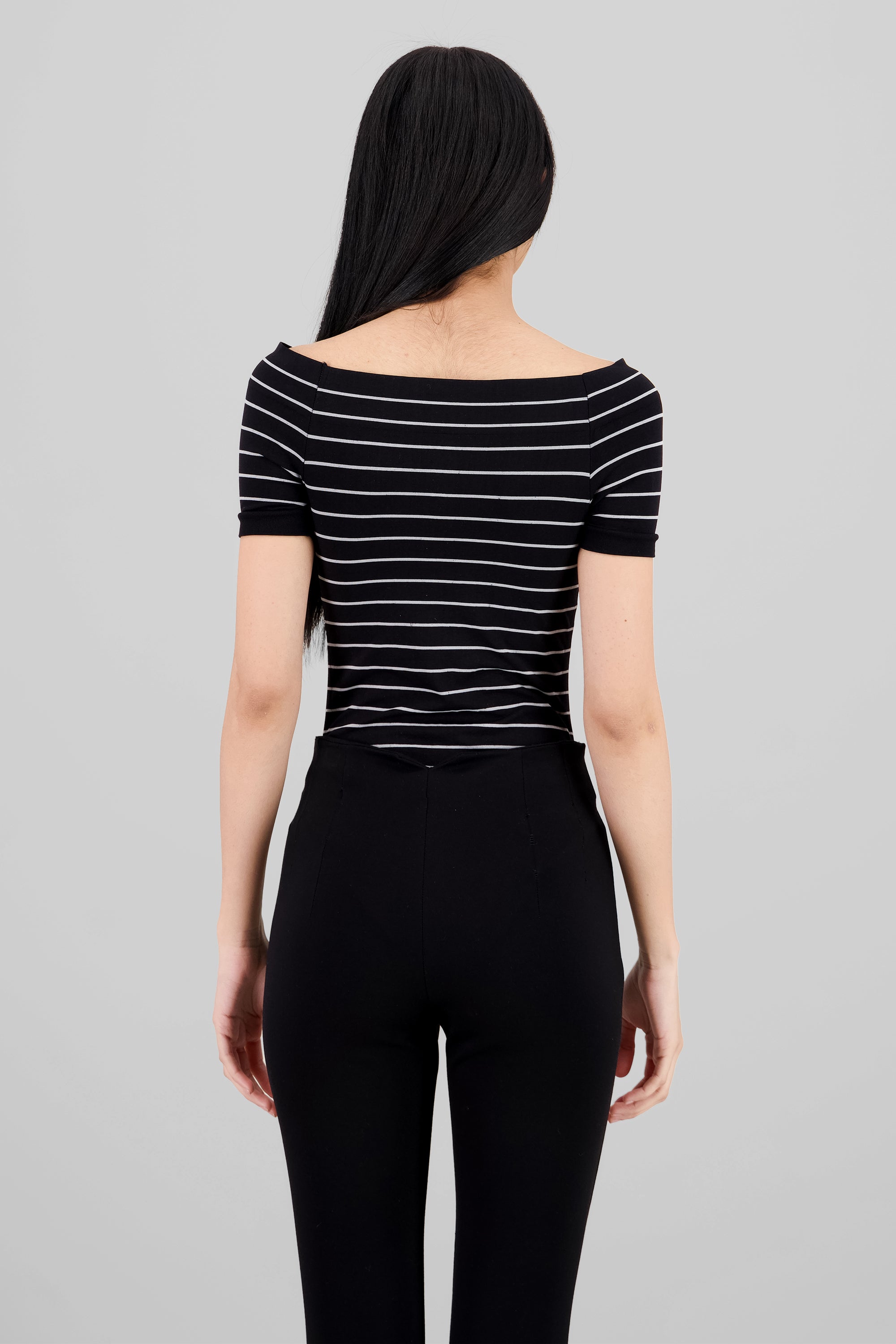 One Shoulder Striped Bodysuit BLACK COMBO