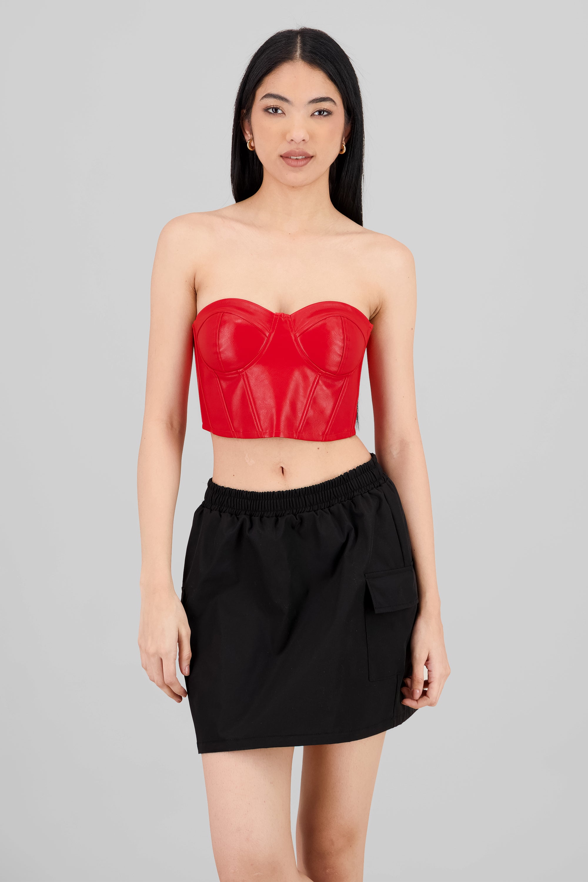 Faux Leather Cropped Corset RED