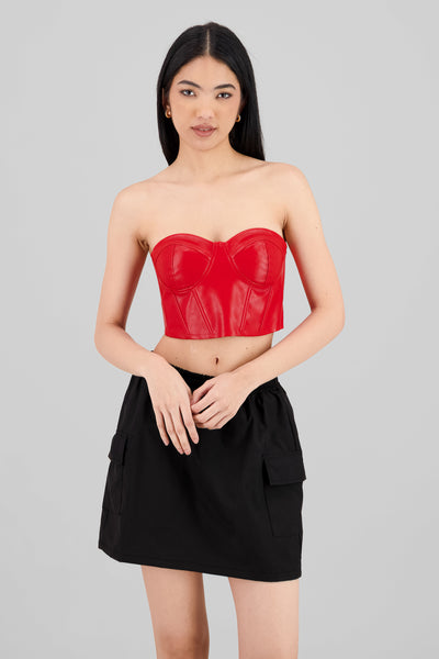 Faux Leather Cropped Corset RED