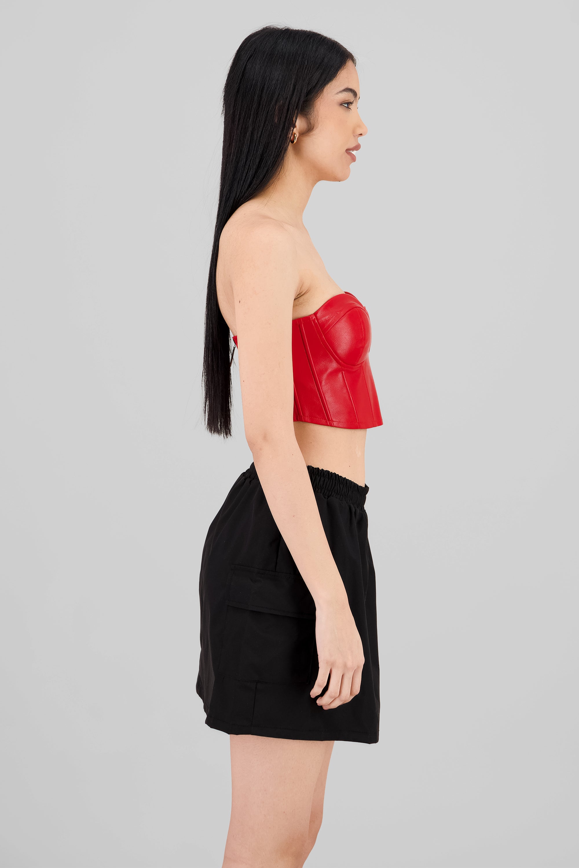 Faux Leather Cropped Corset RED