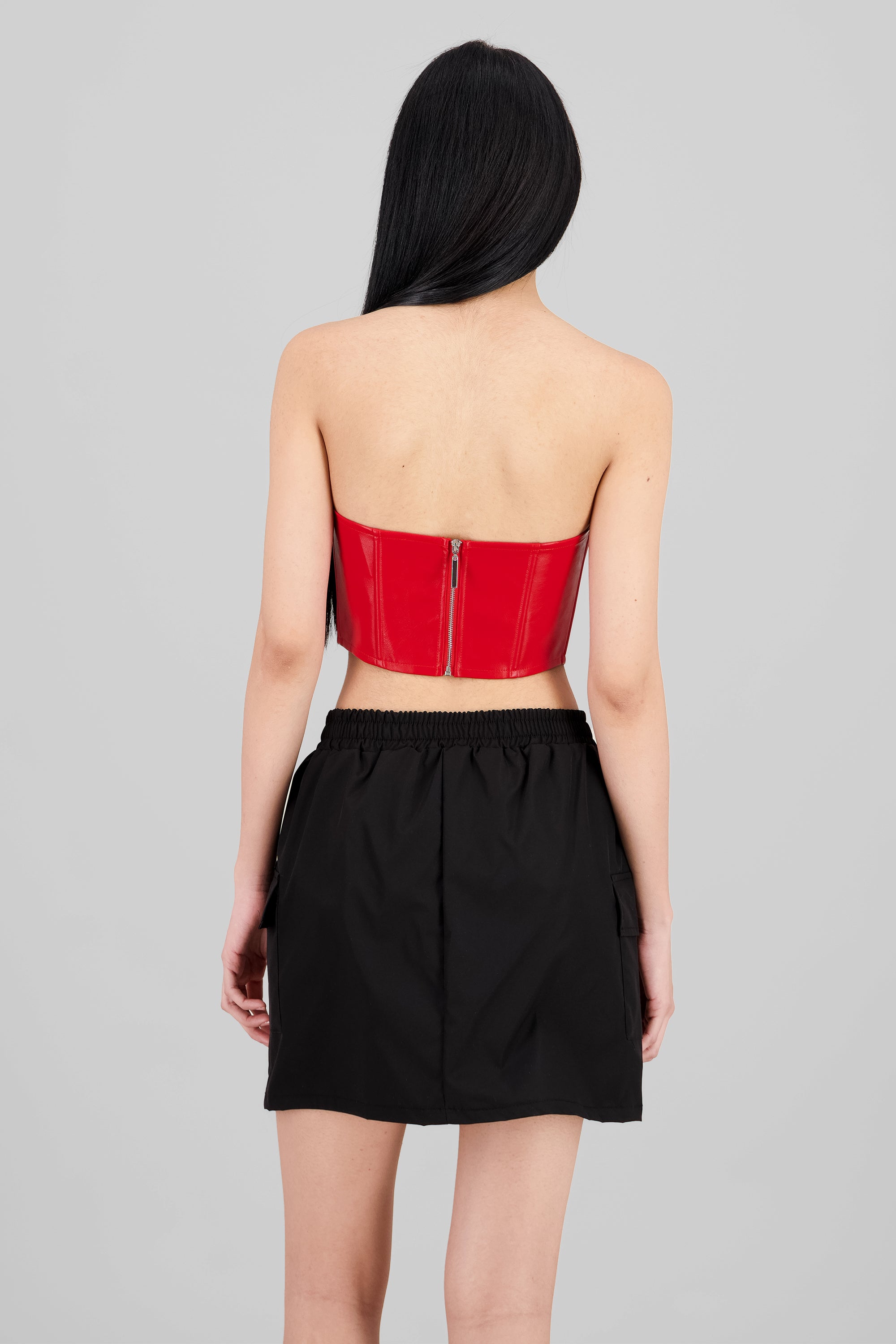 Faux Leather Cropped Corset RED