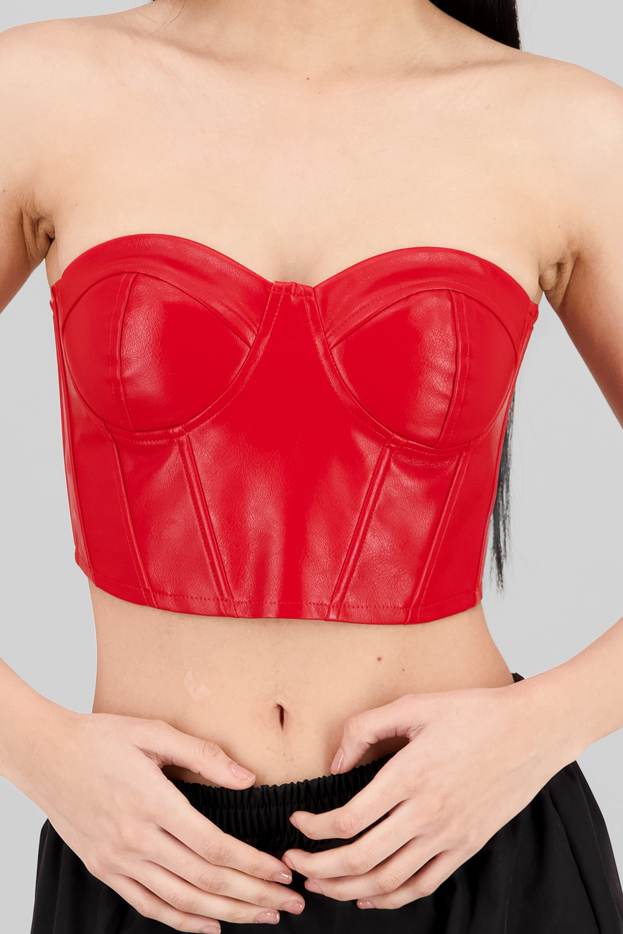 Faux Leather Cropped Corset RED