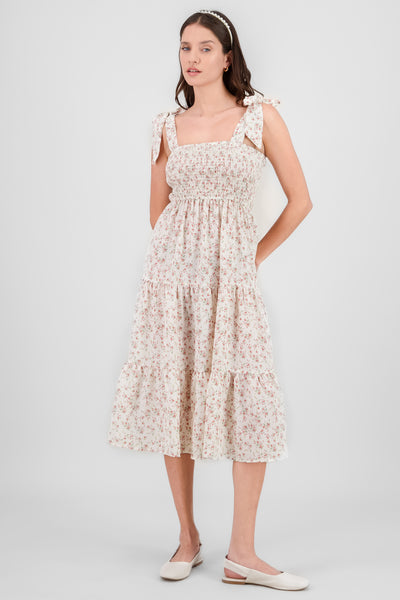 Smock Floral Midi Dress WHITE COMBO