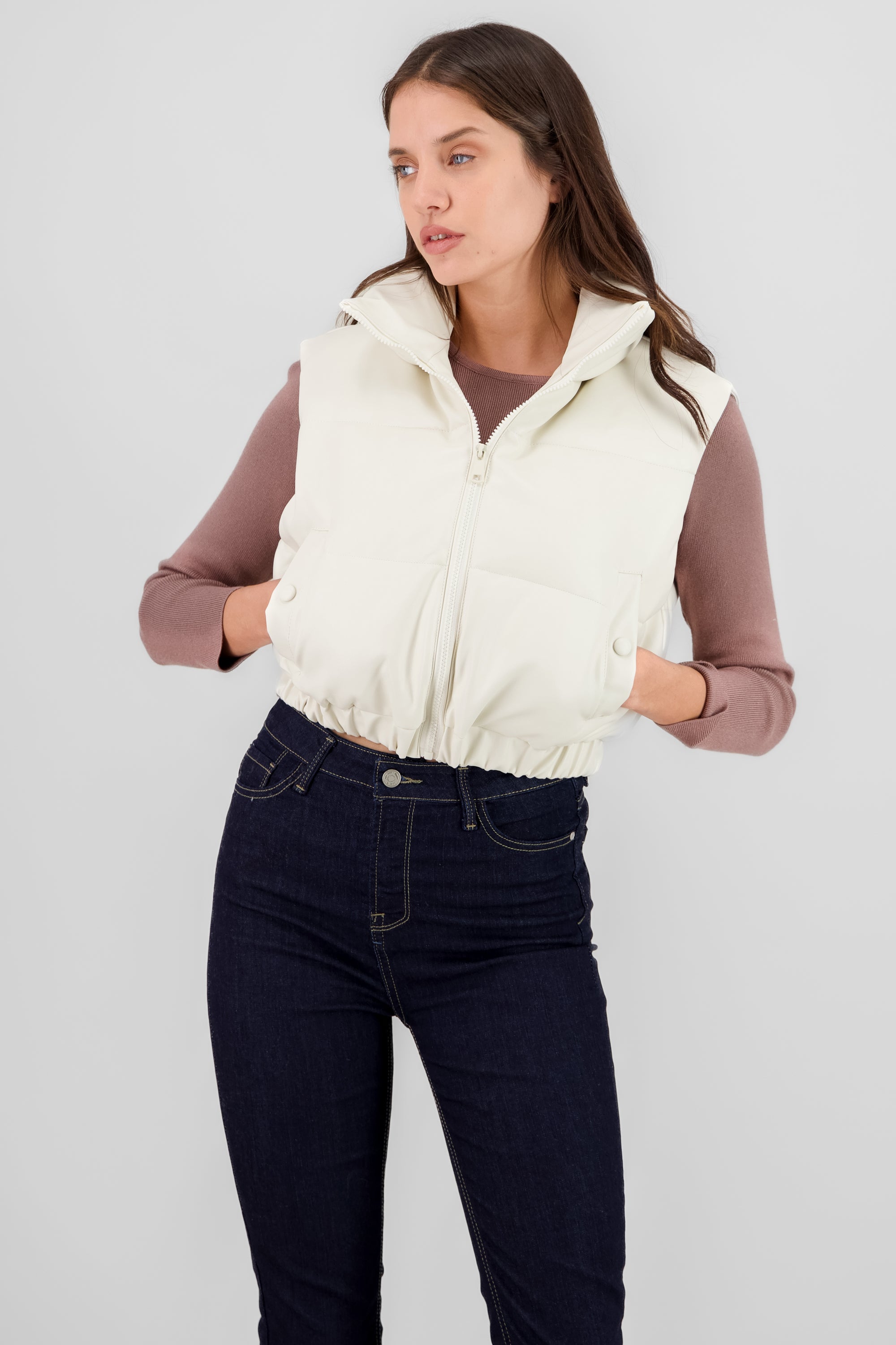 Cropped Faux Fur Vest CREAM