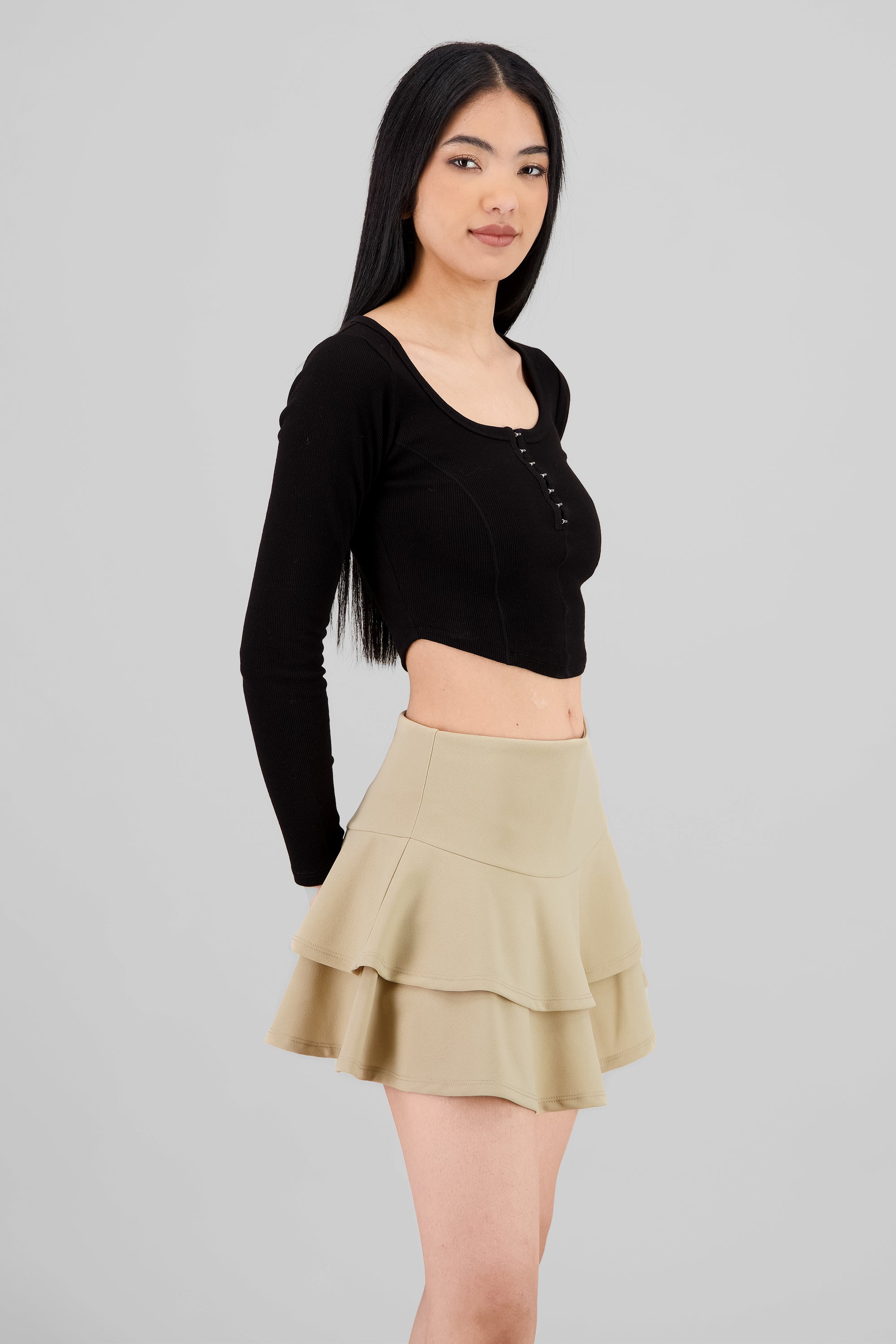 Long Sleeve Square Neckline Top BLACK