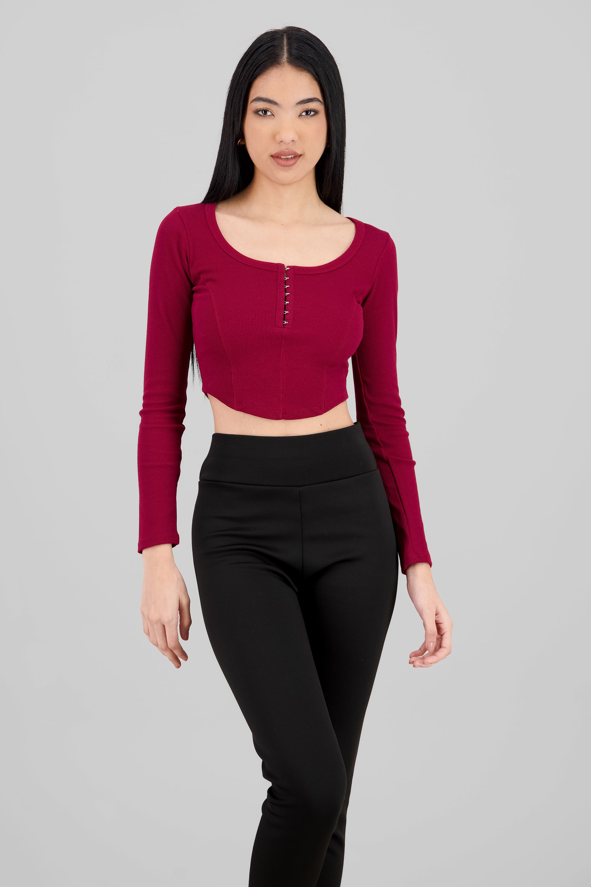 Long Sleeve Square Neckline Top RED