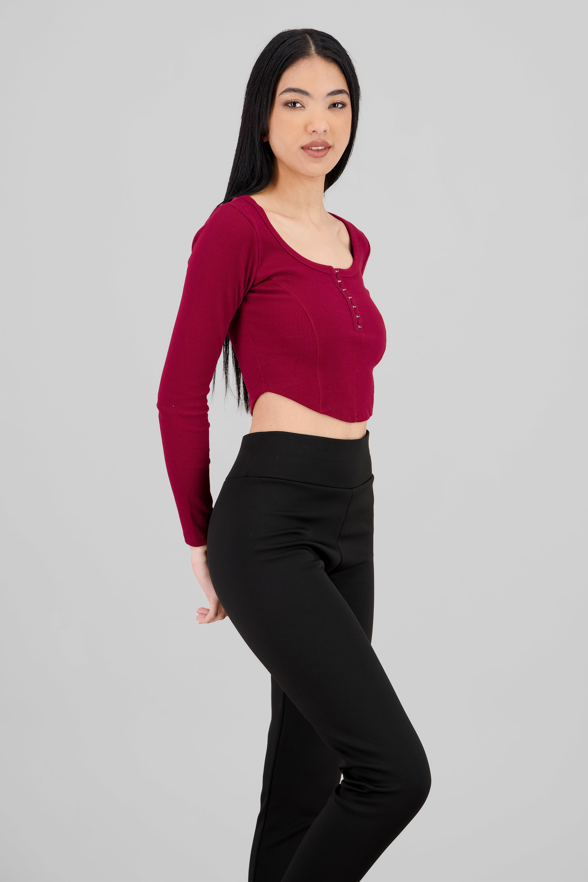 Long Sleeve Square Neckline Top RED