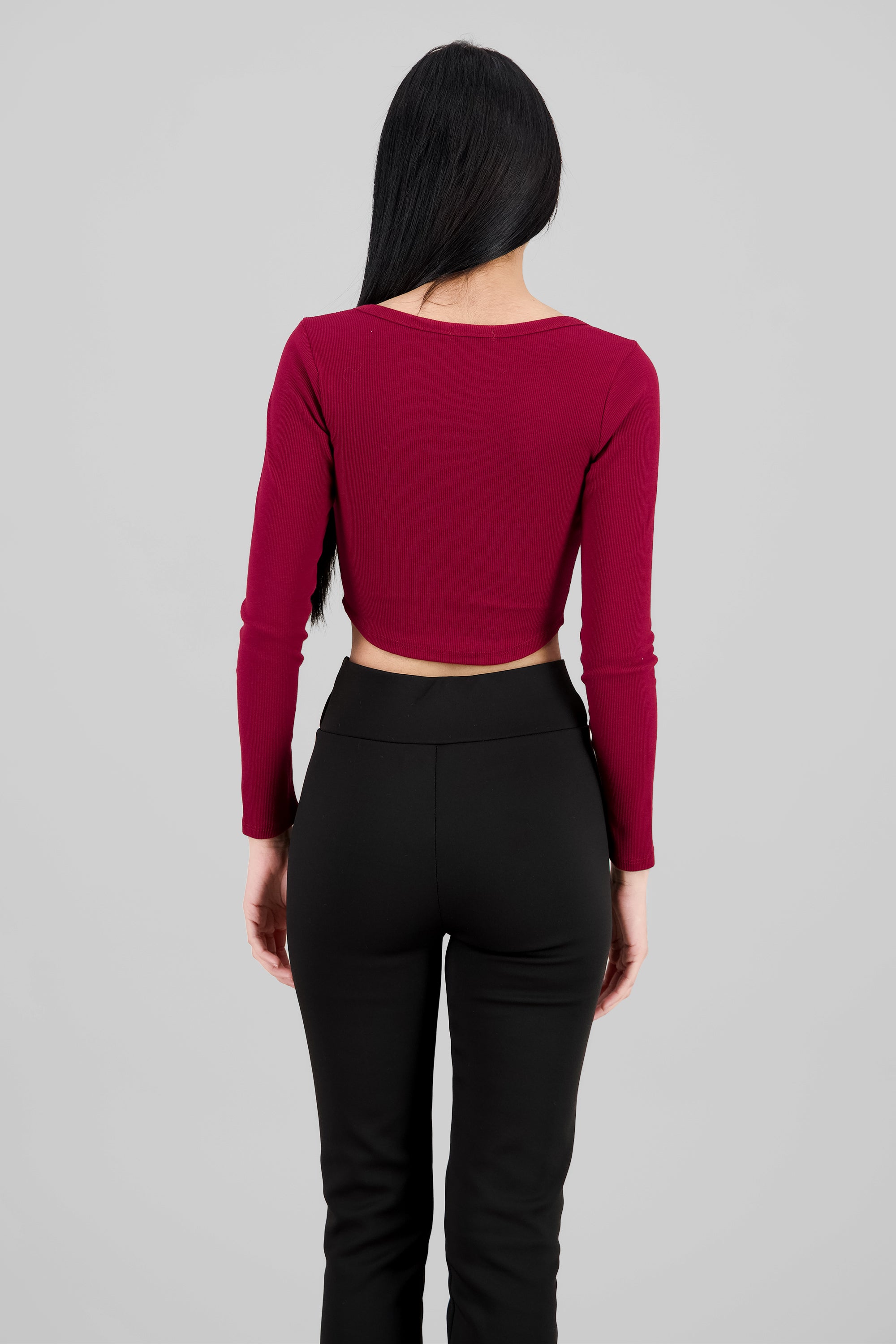 Long Sleeve Square Neckline Top RED