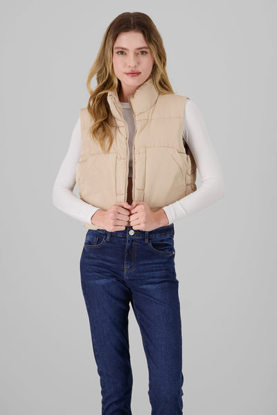 Short Quilted Vest KHAKI