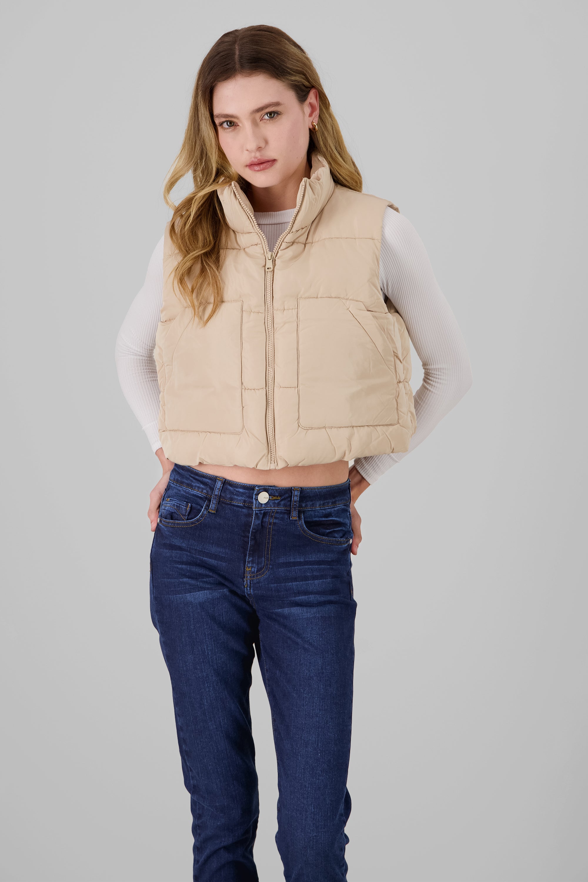 Short Quilted Vest KHAKI