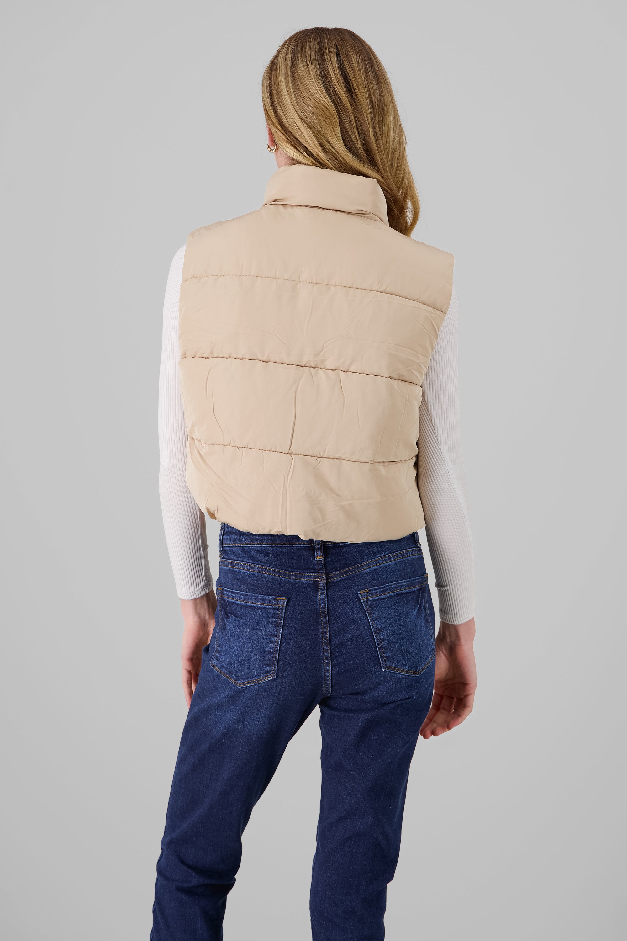 Short Quilted Vest KHAKI