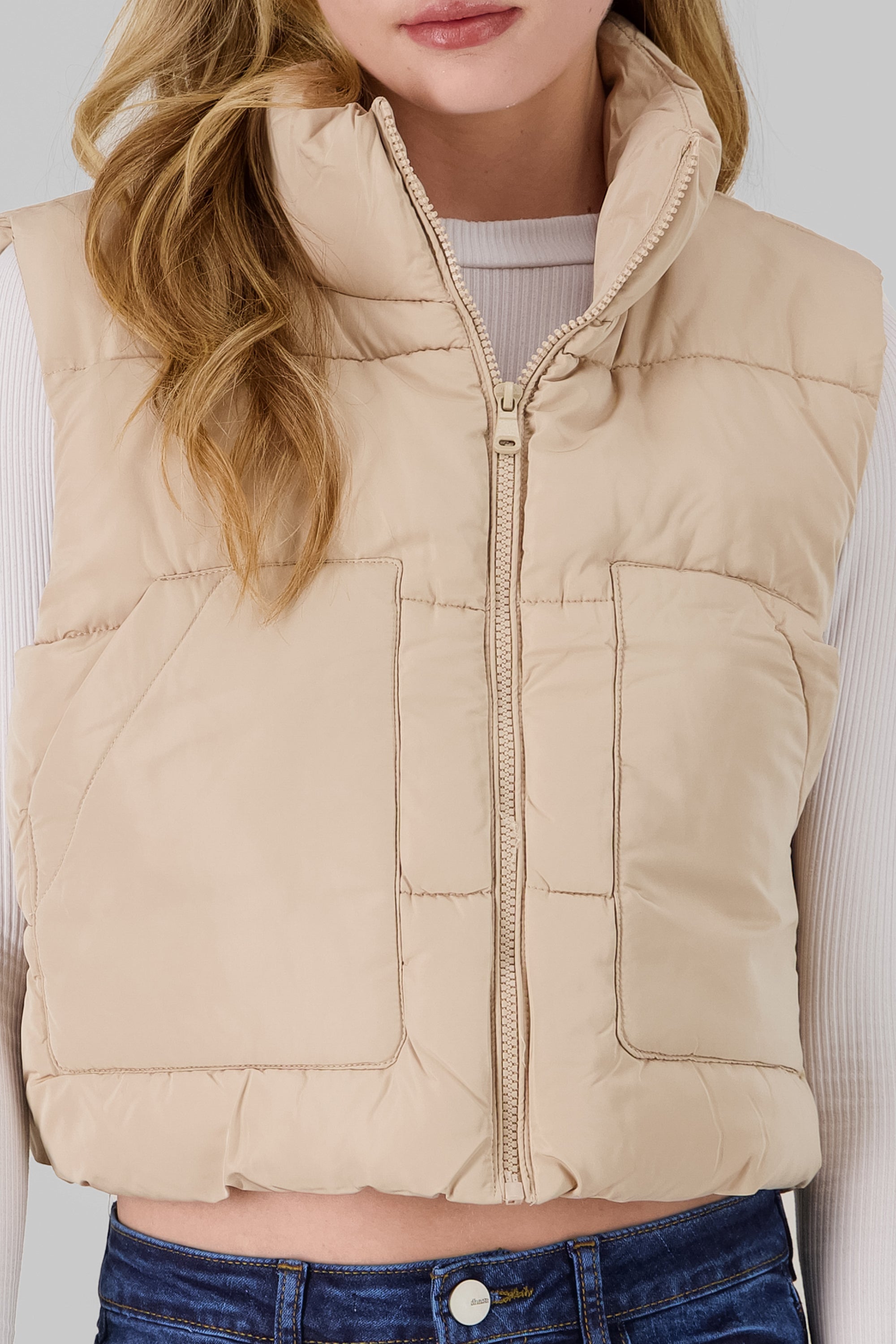 Short Quilted Vest KHAKI