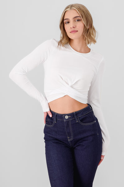 Long Sleeve Crossover Top WHITE