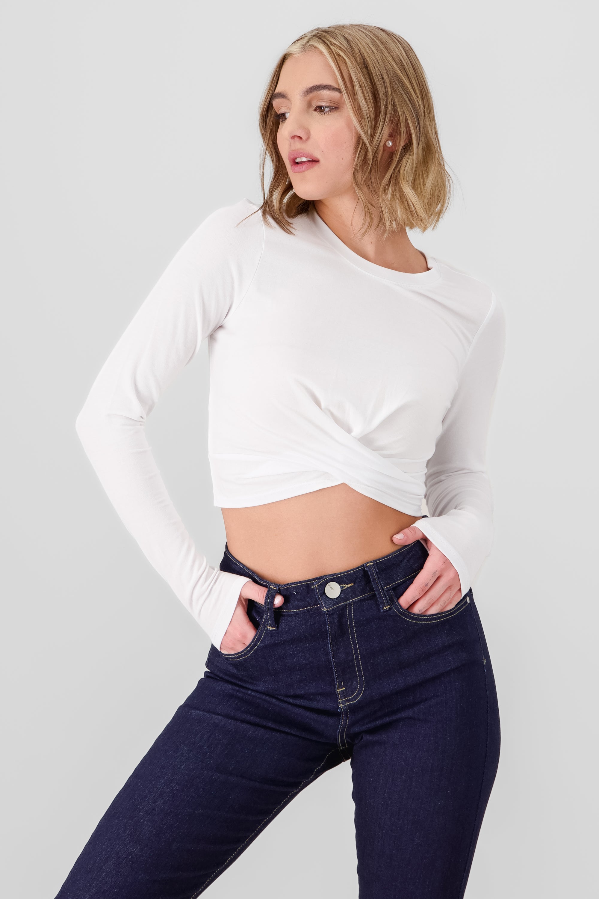 Long Sleeve Crossover Top WHITE