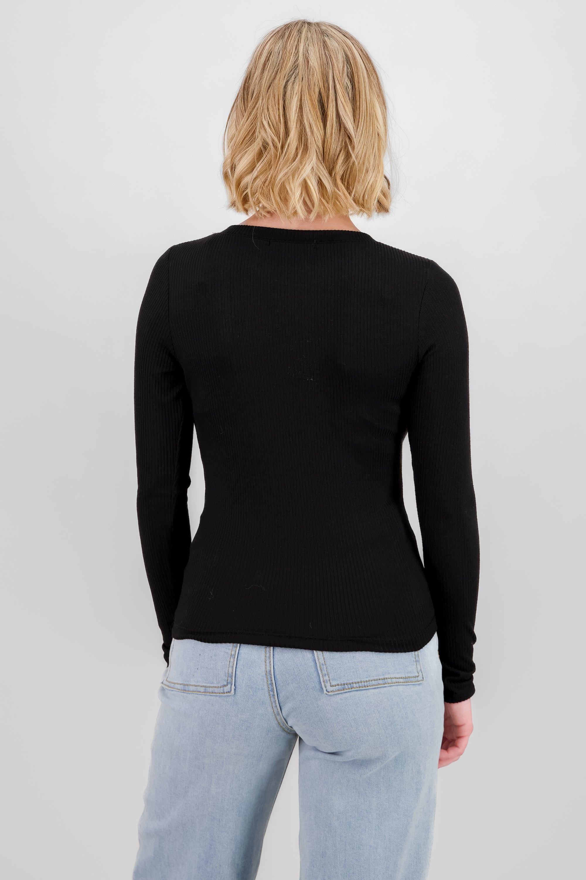 Ribbed Long Sleeve Top BLACK