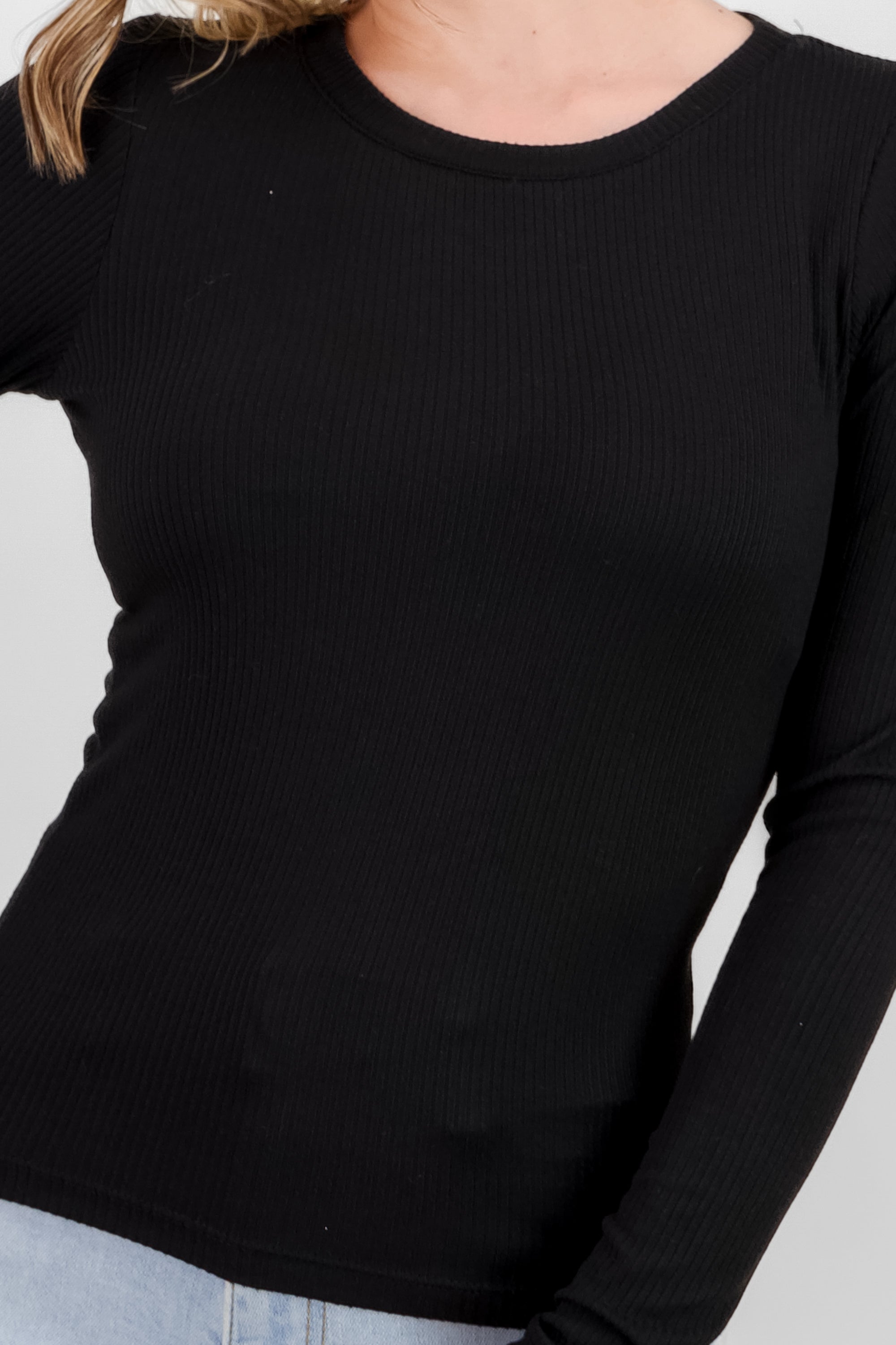 Ribbed Long Sleeve Top BLACK