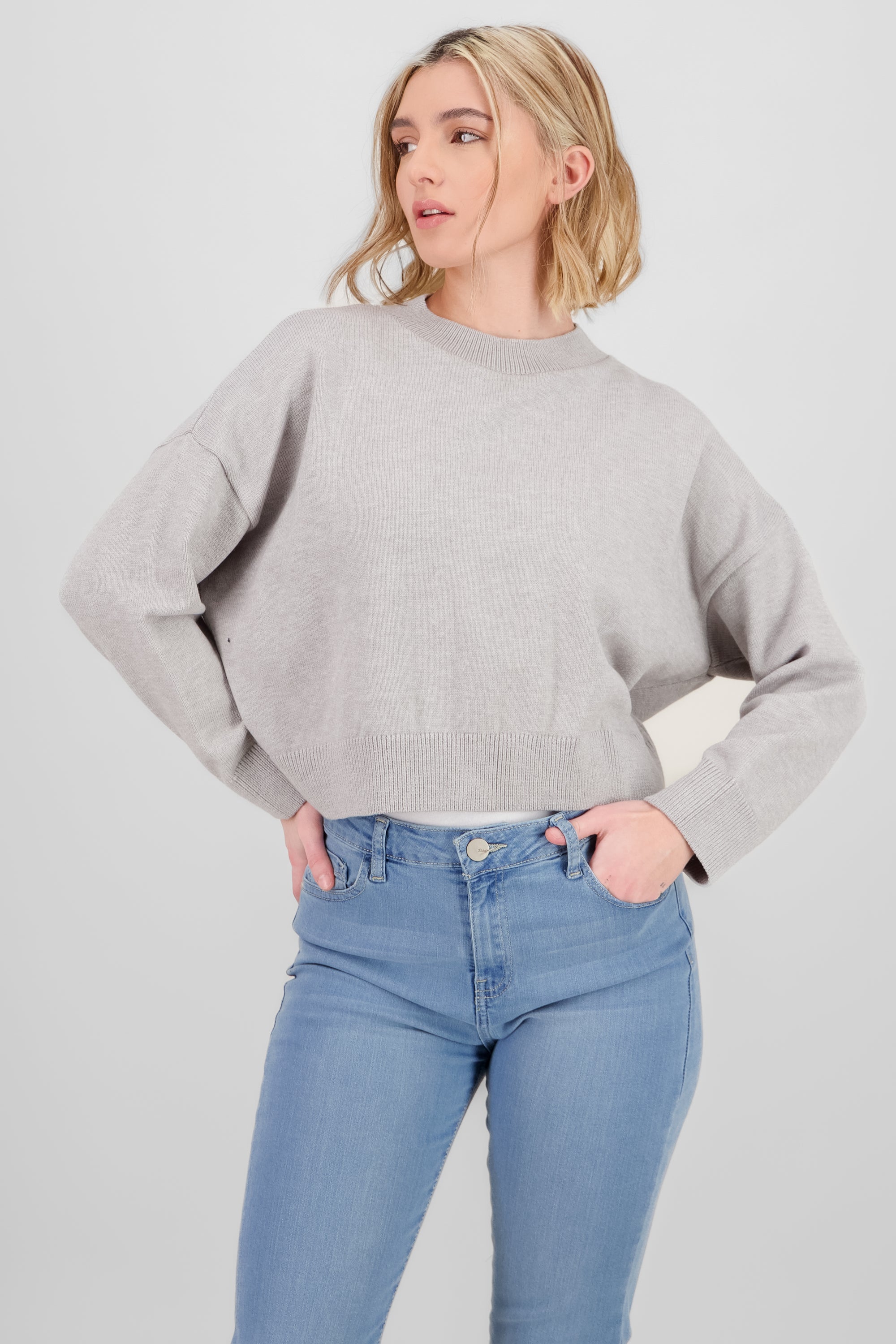 Solid Long Sleeve Sweater GRAY