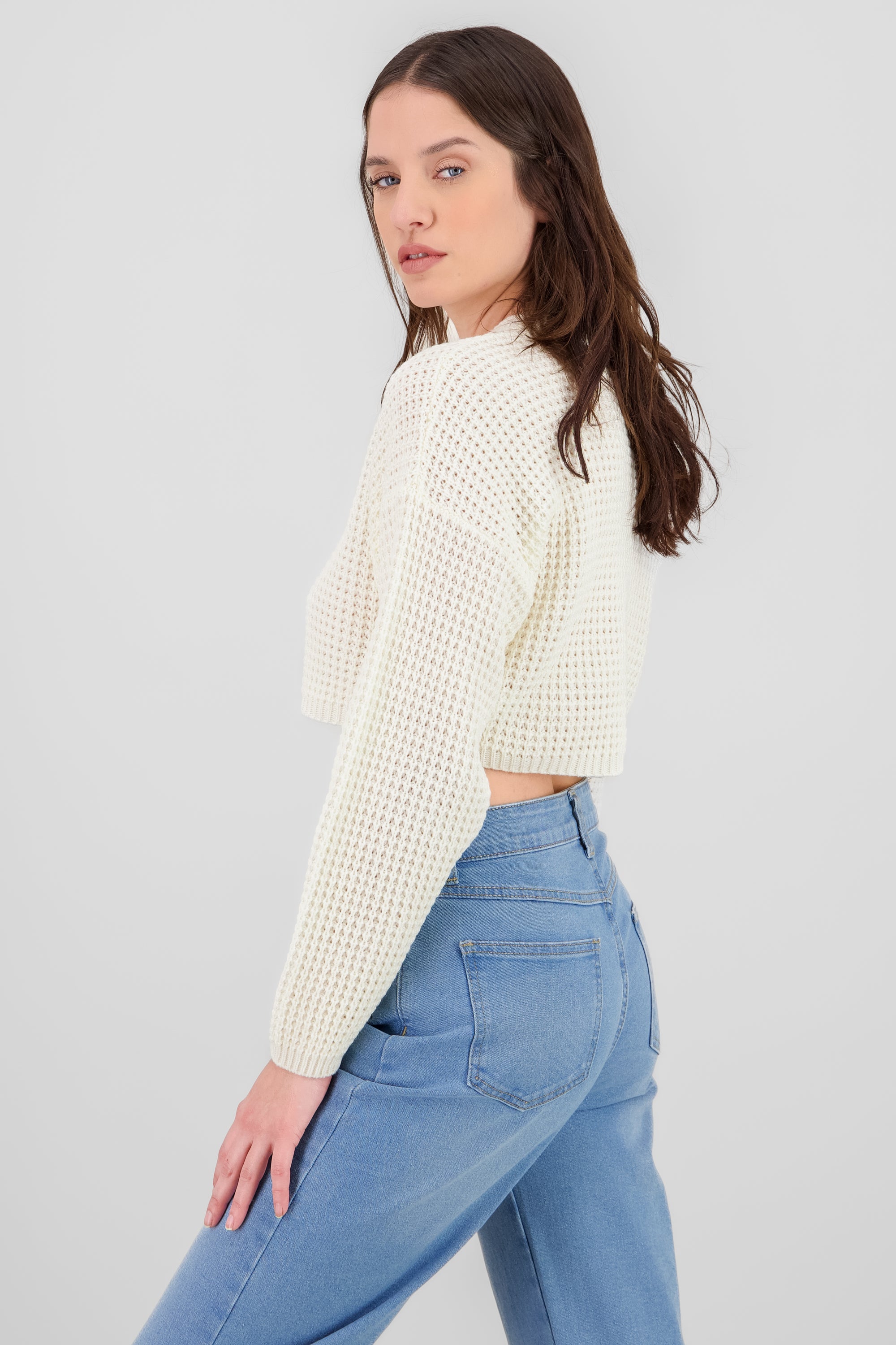 Wide Cropped Knit Sweater IVORY