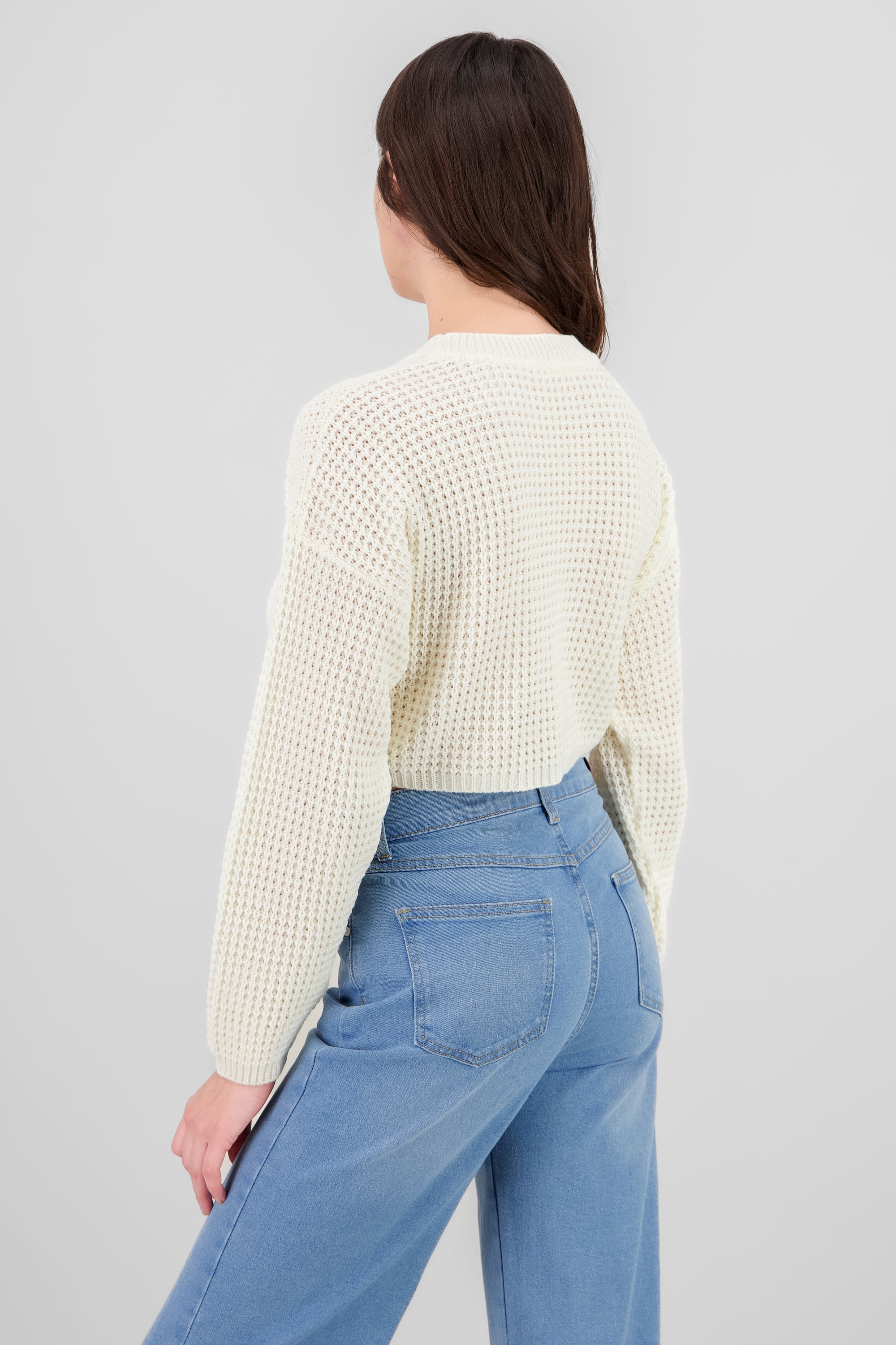 Wide Cropped Knit Sweater IVORY