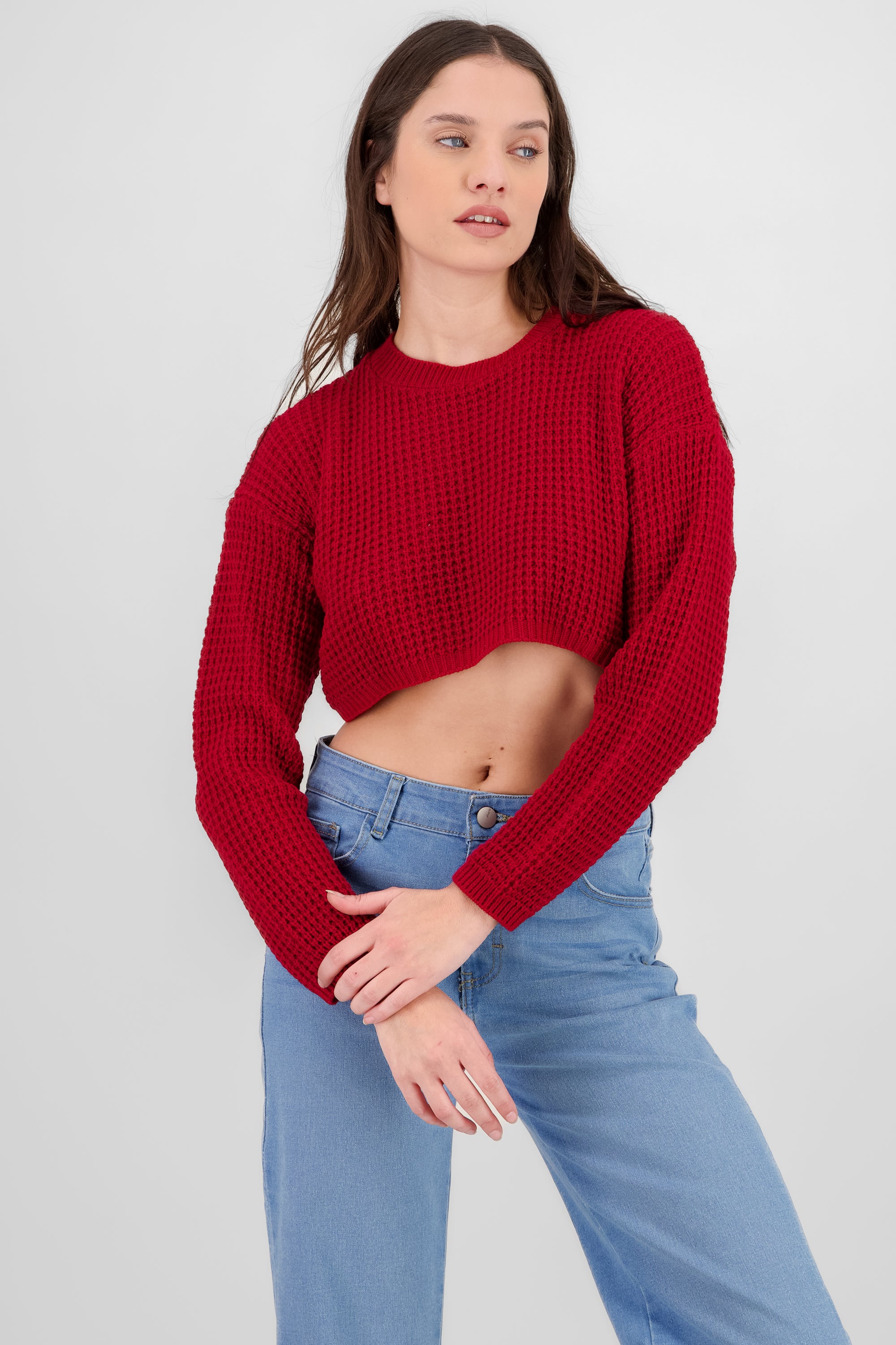 Wide Cropped Knit Sweater RED