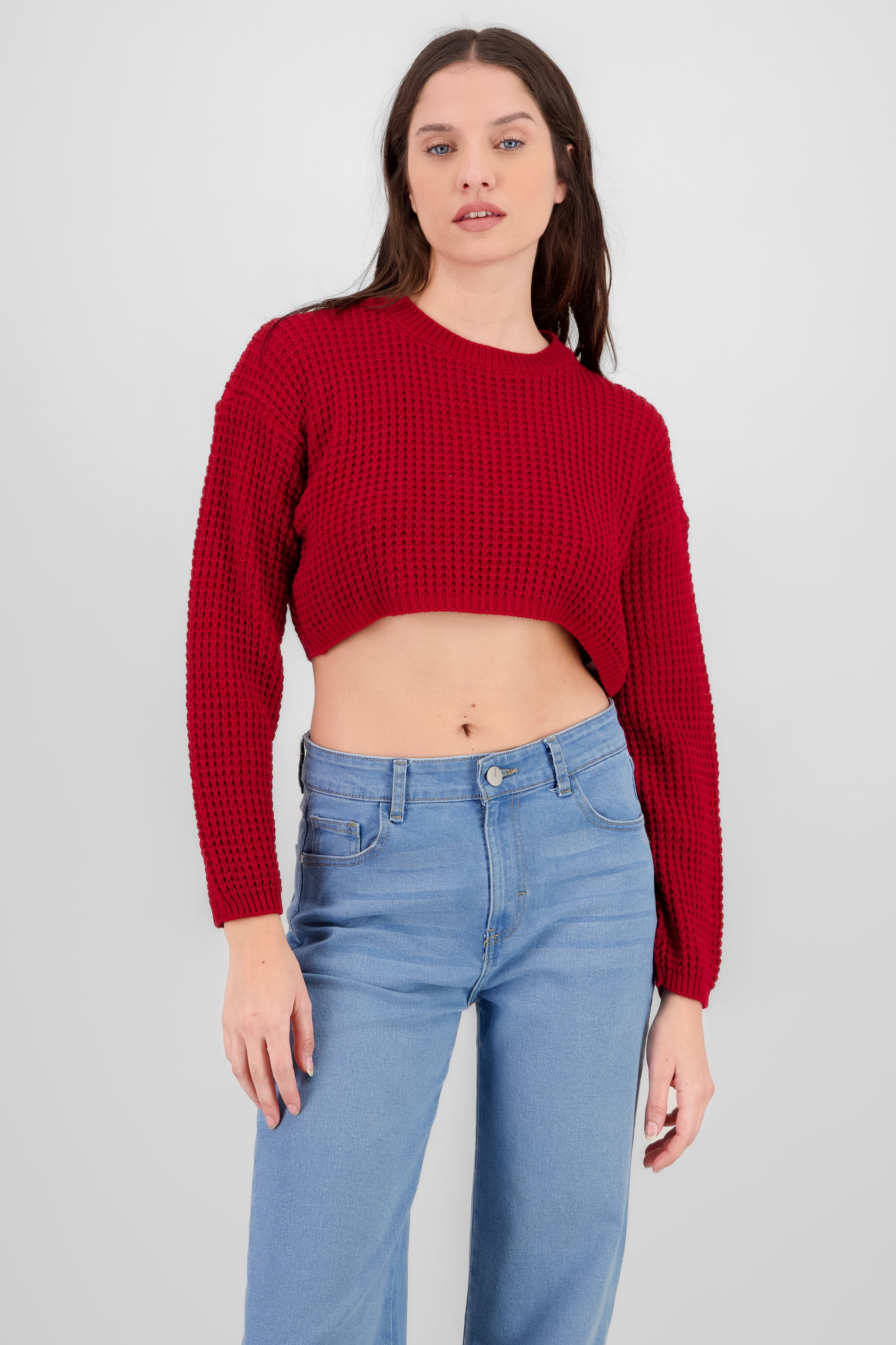 Wide Cropped Knit Sweater RED