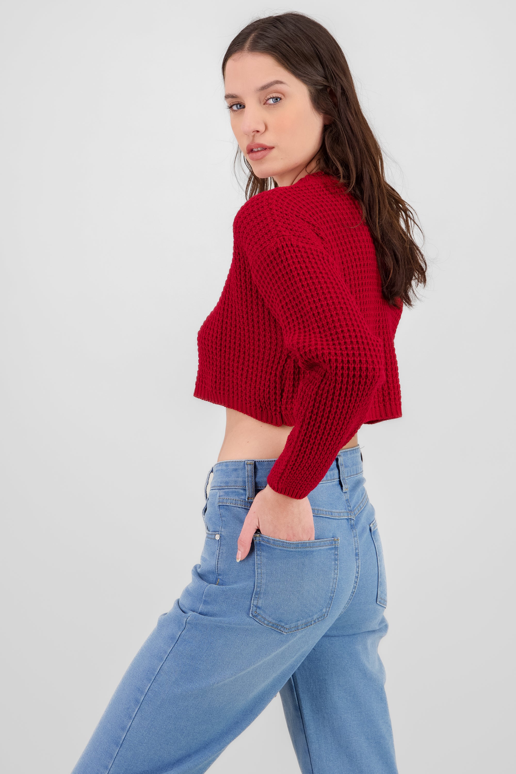 Wide Cropped Knit Sweater RED