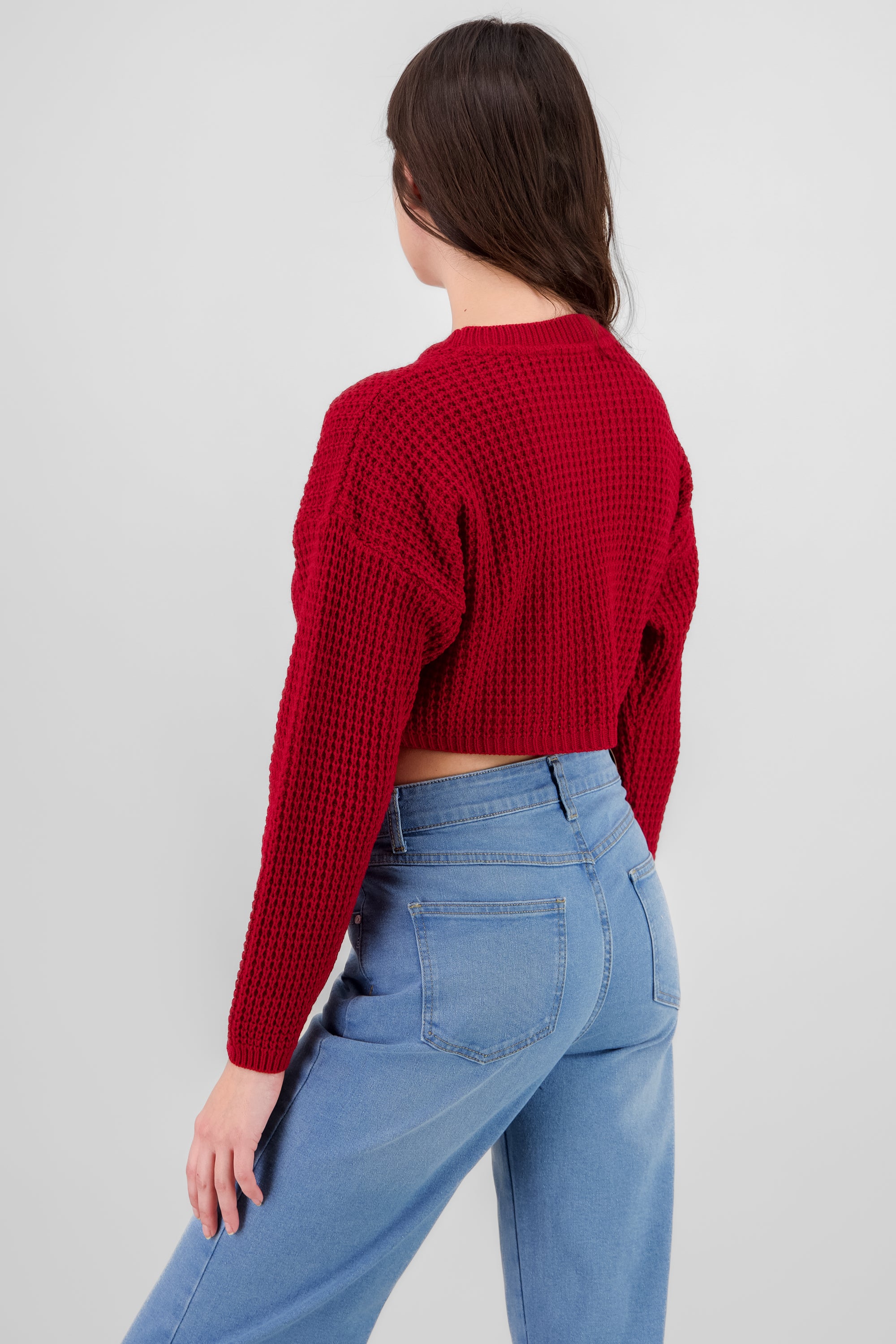 Wide Cropped Knit Sweater RED