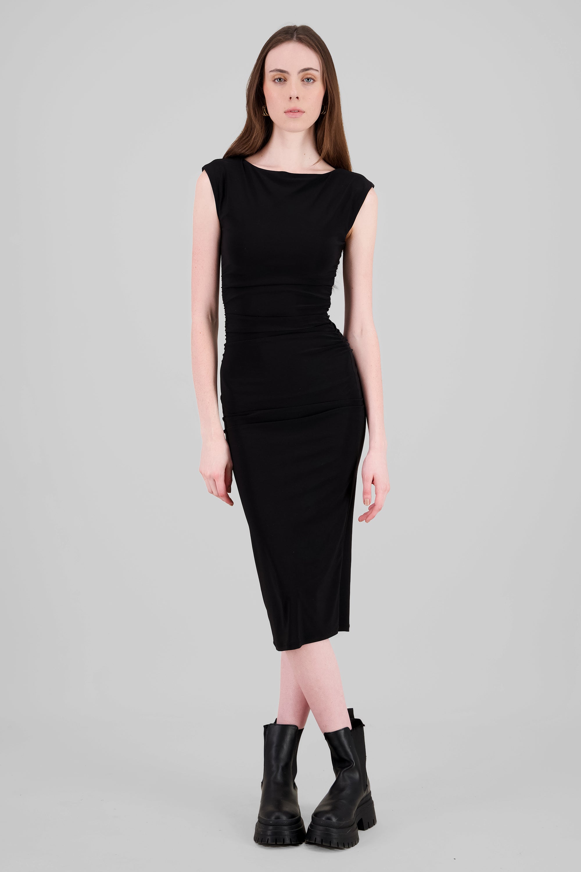 Sleeveless Draped Dress BLACK