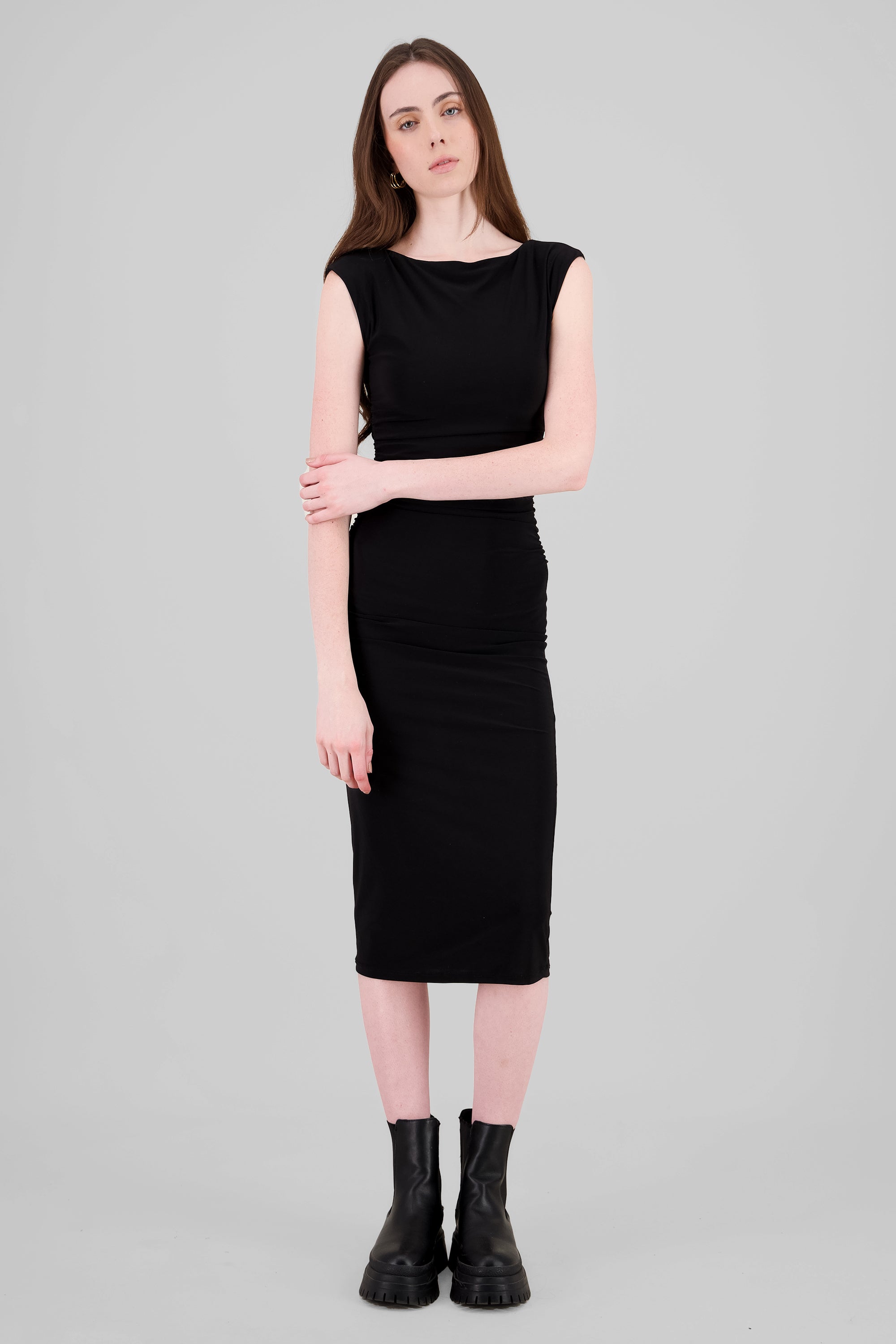 Sleeveless Draped Dress BLACK