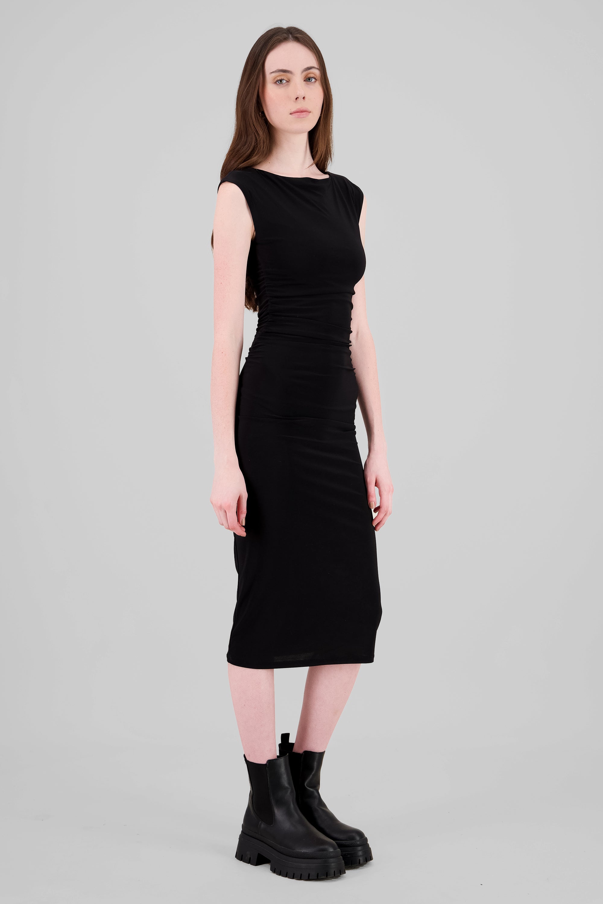 Sleeveless Draped Dress BLACK