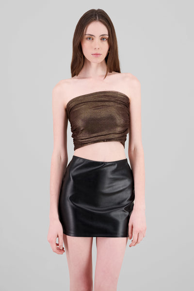 Strapless Draped Glitter Top BRONZE