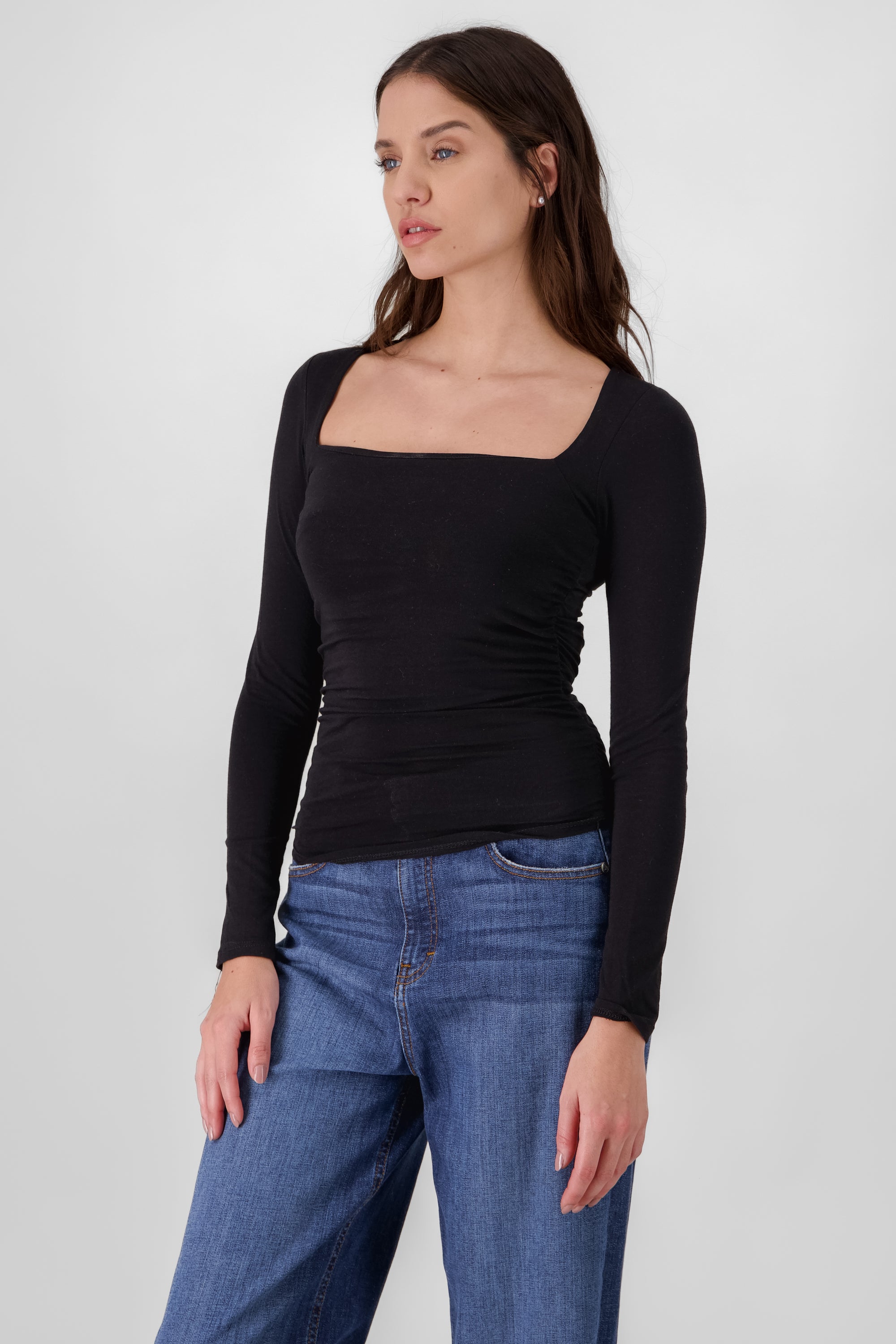 Long Sleeve Ruched Top BLACK