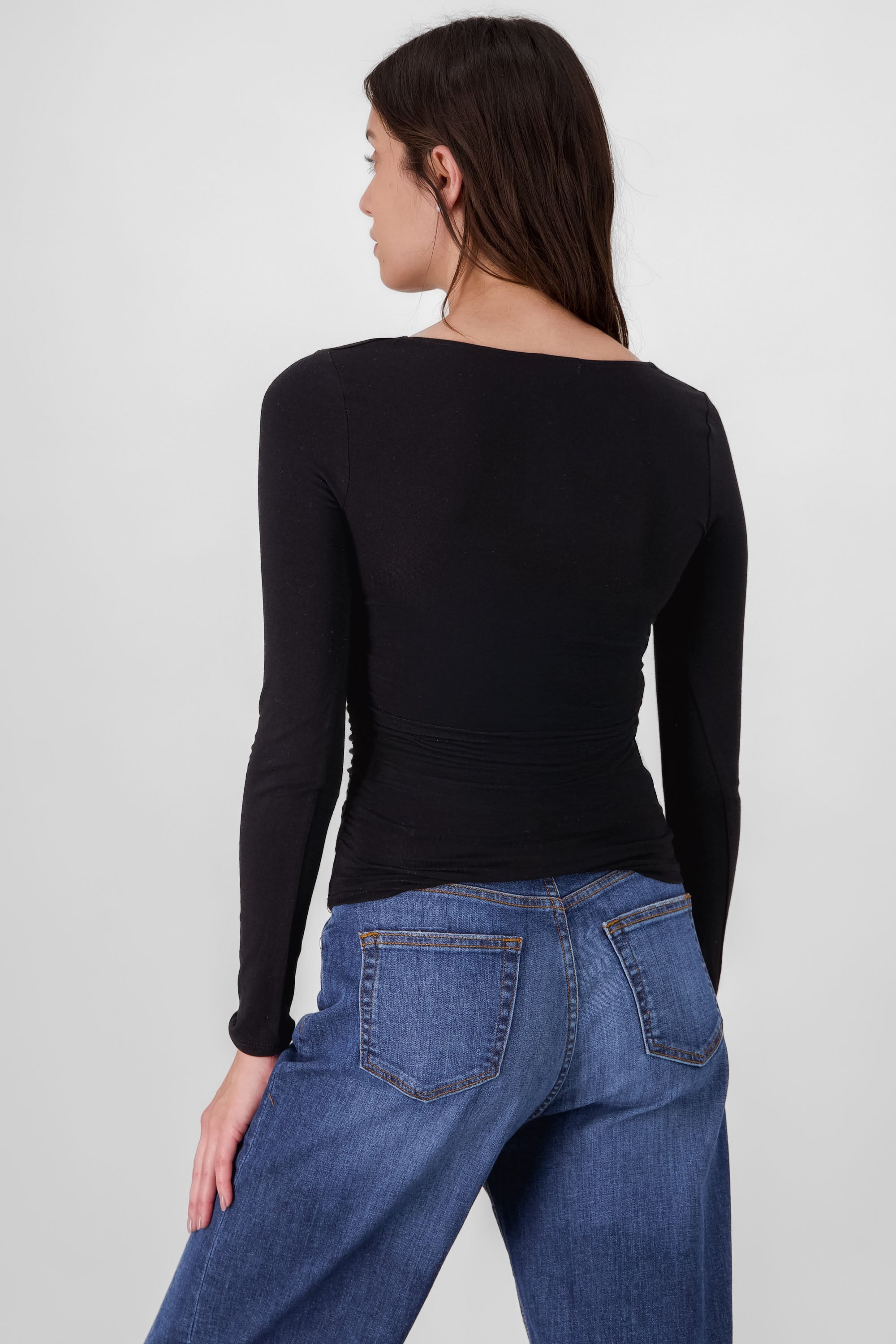 Long Sleeve Ruched Top BLACK