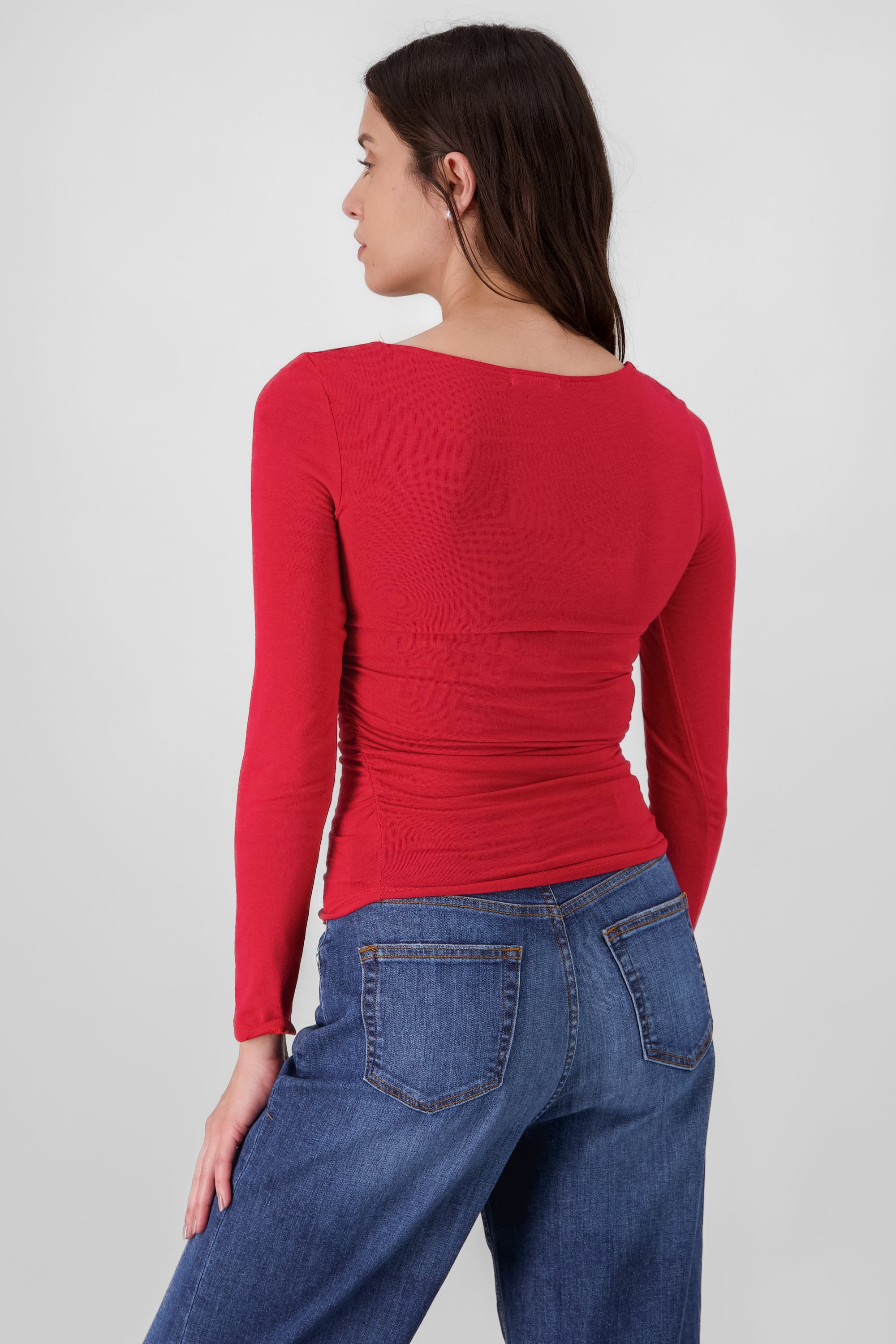 Long Sleeve Ruched Top RED