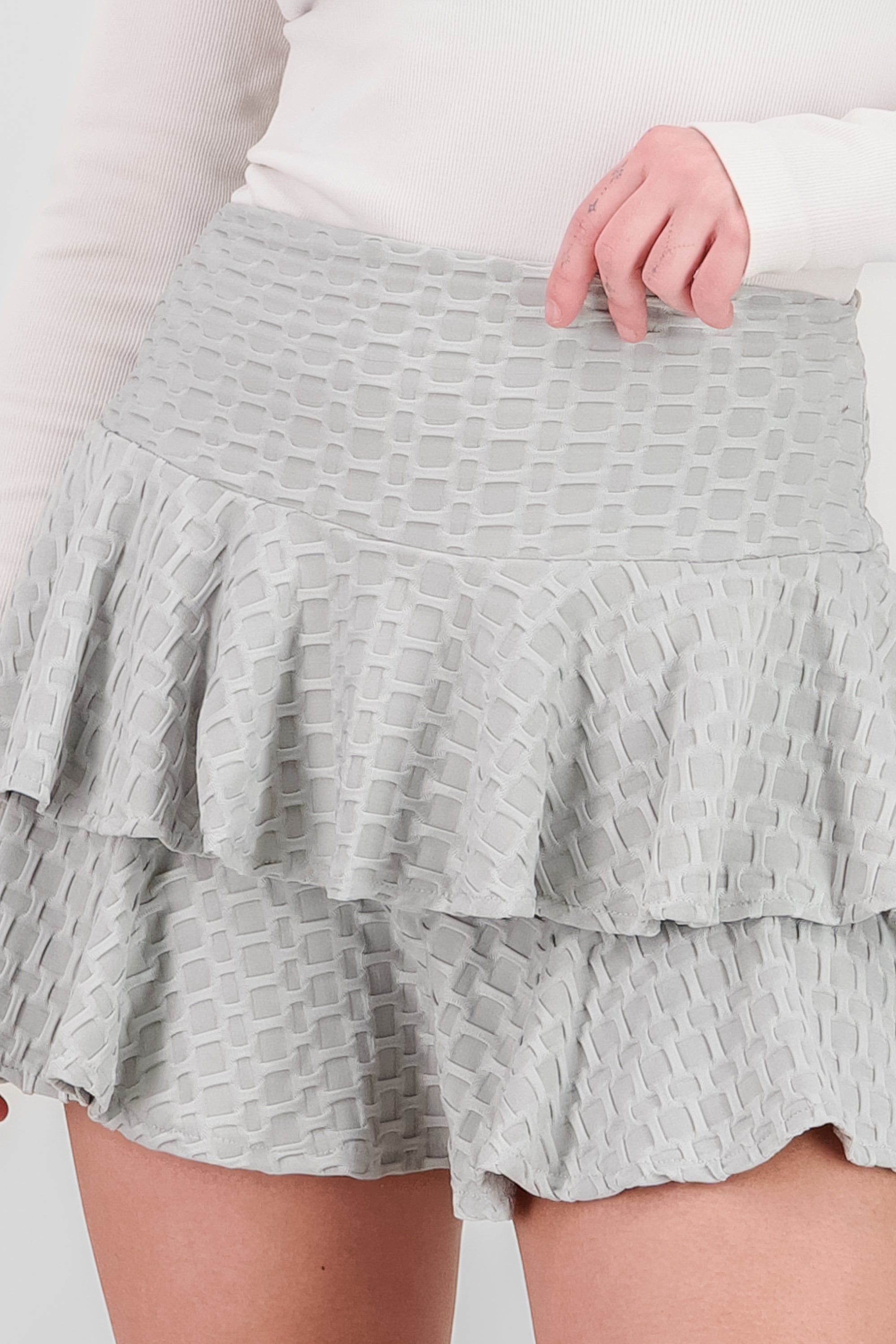 Textured Double Ruffle Mini Skirt GRAY